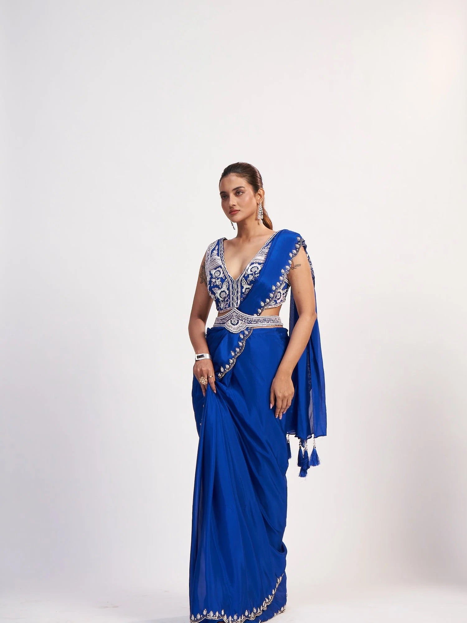 Royal Blue Chinon Saree