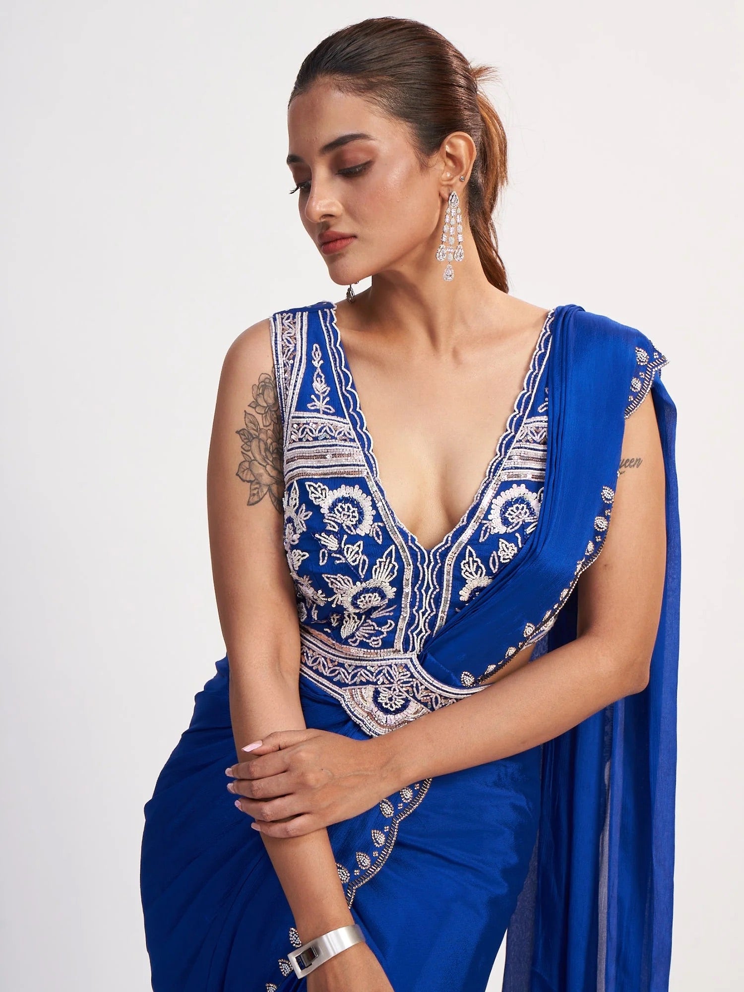 Royal Blue Chinon Saree