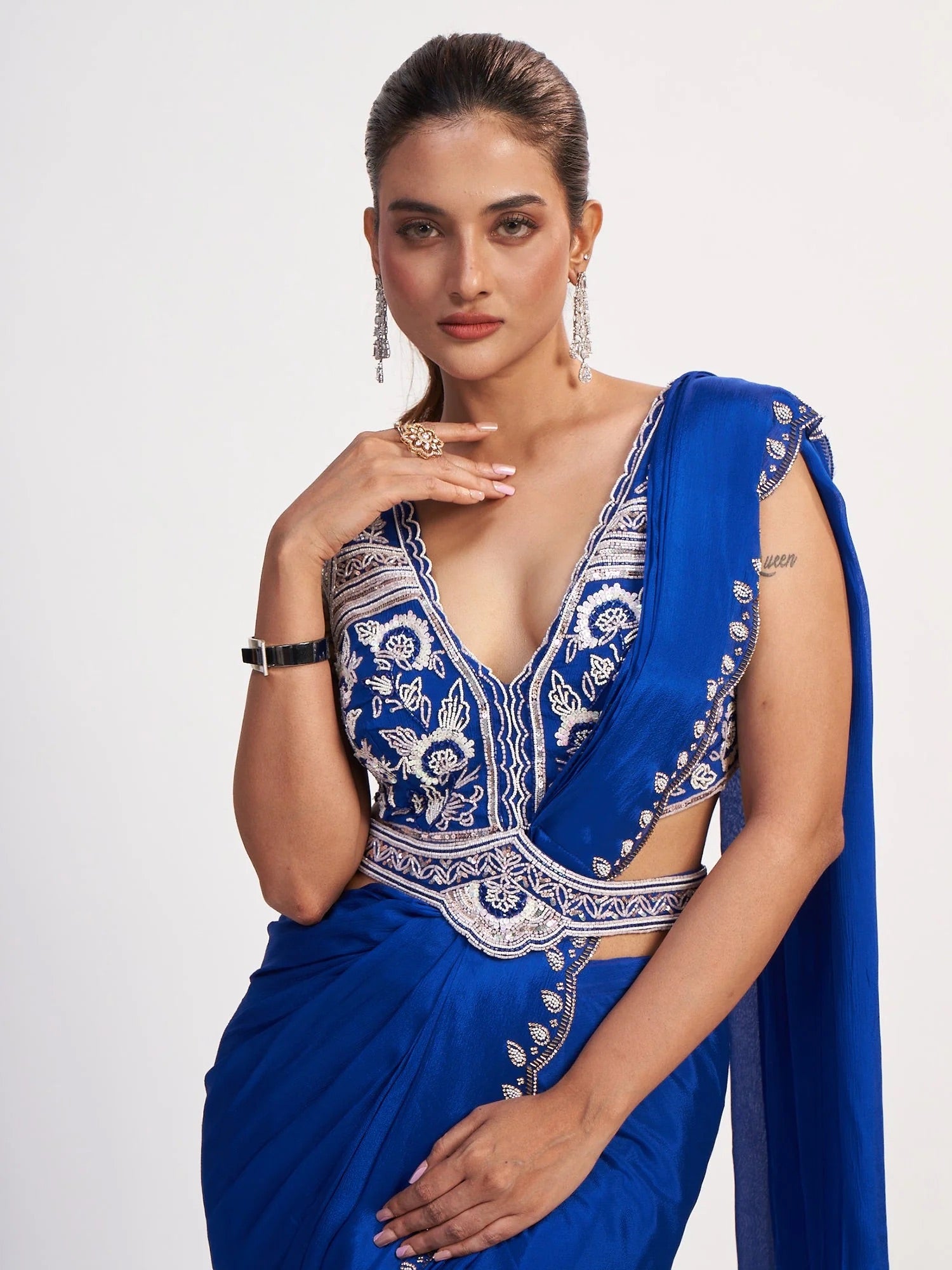 Royal Blue Chinon Saree