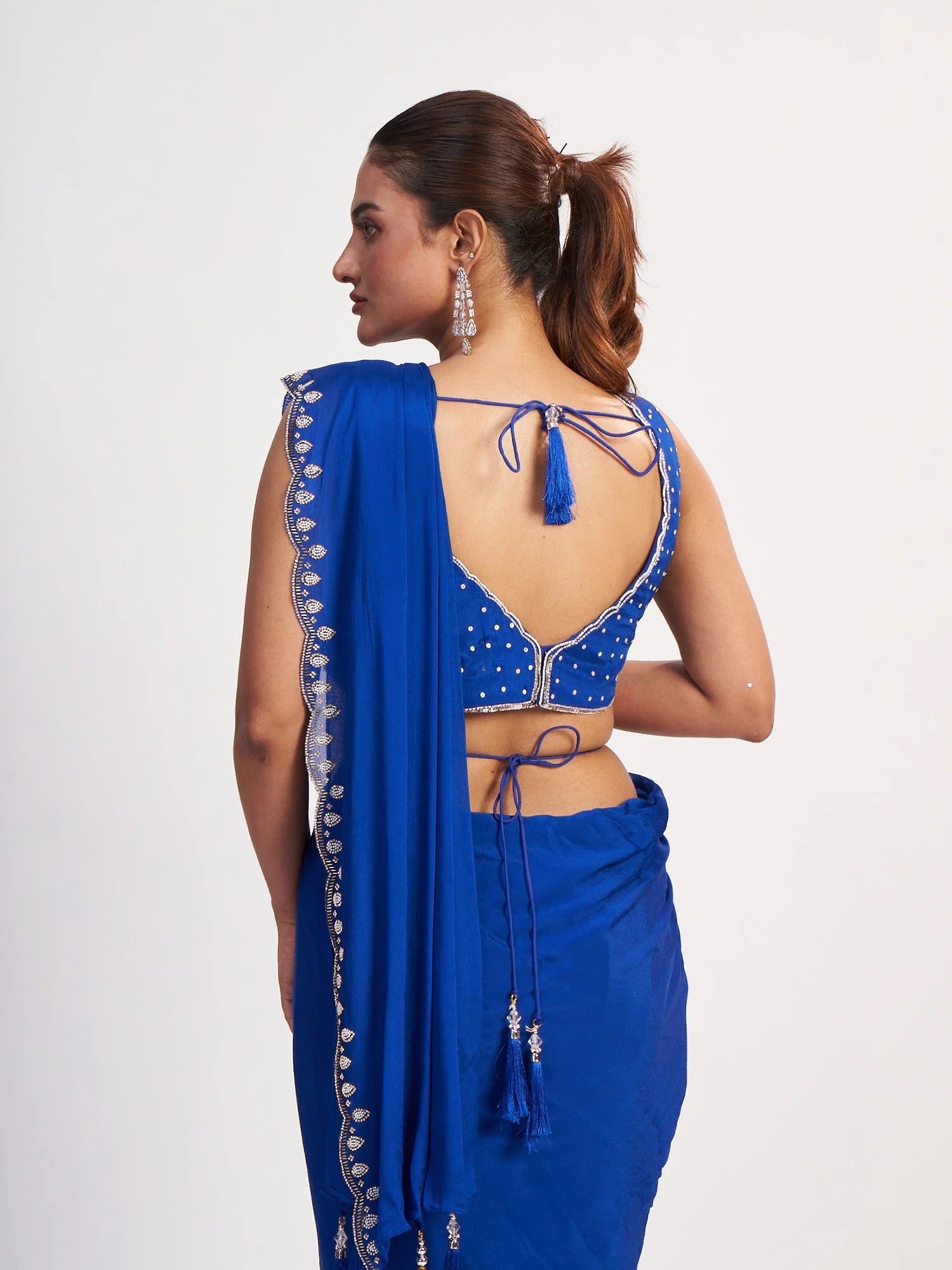 Royal Blue Chinon Saree