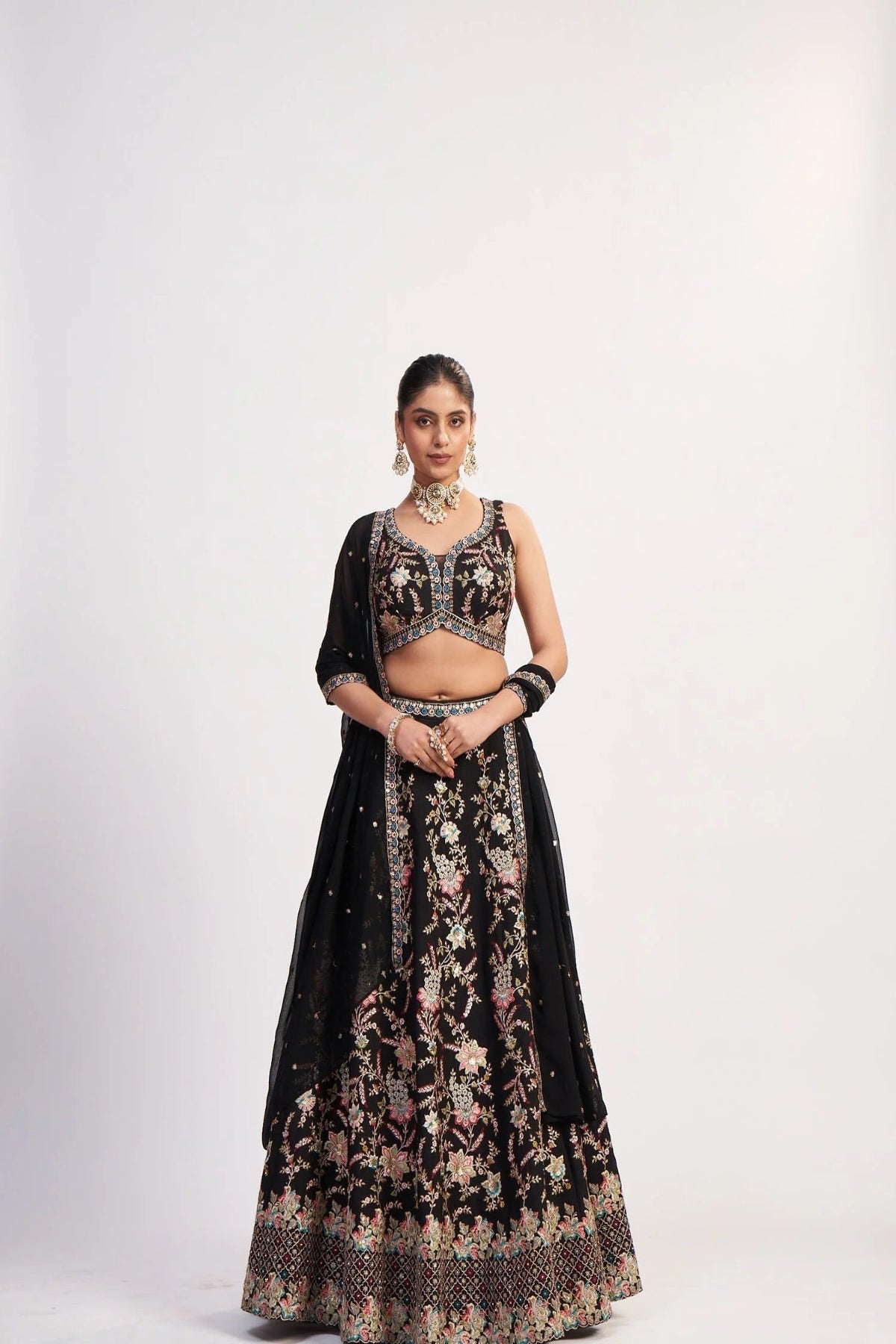 Black Georgette Lehenga with Thread & Sequin Embroidery