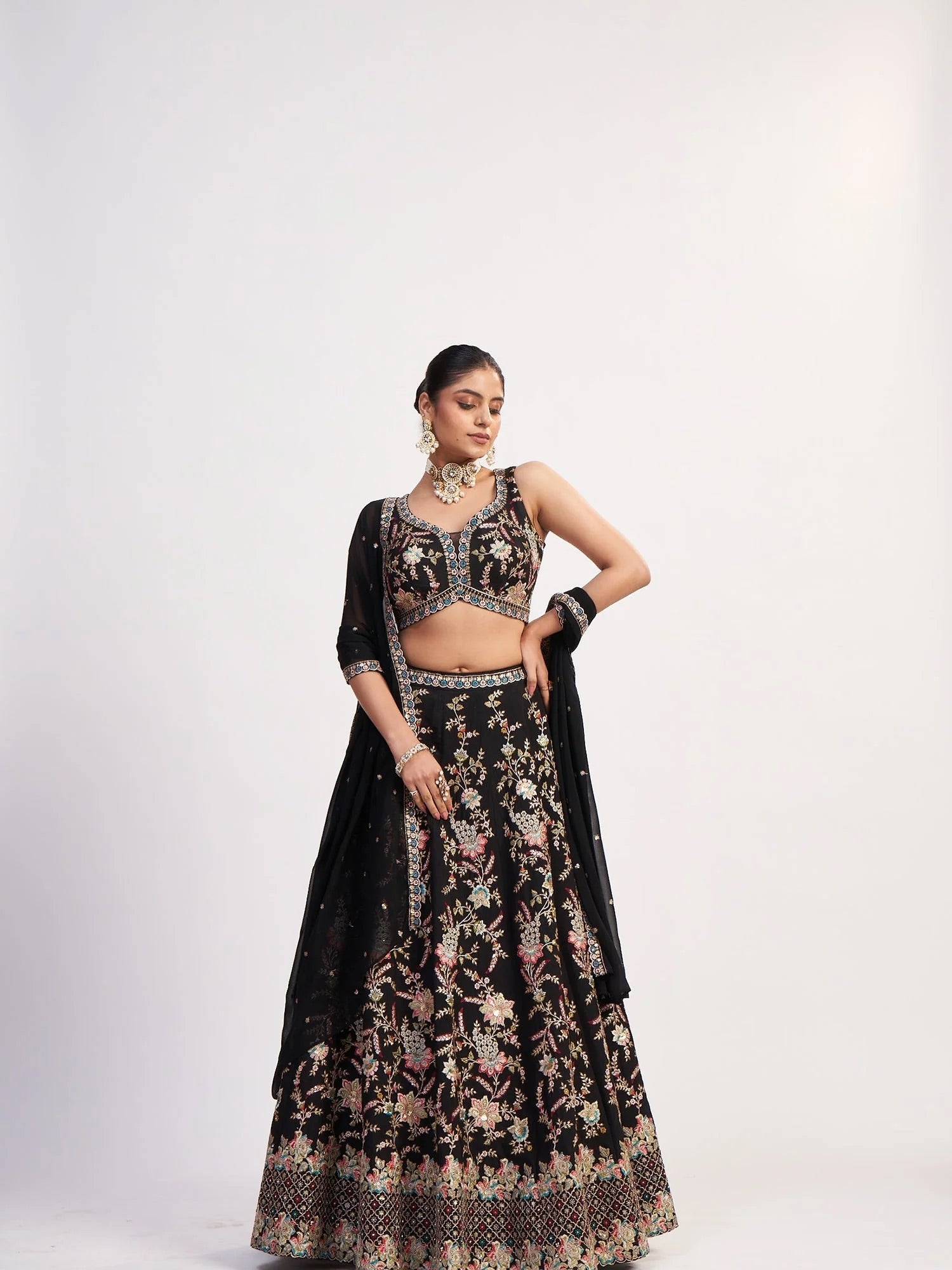 Black Georgette Lehenga with Thread & Sequin Embroidery