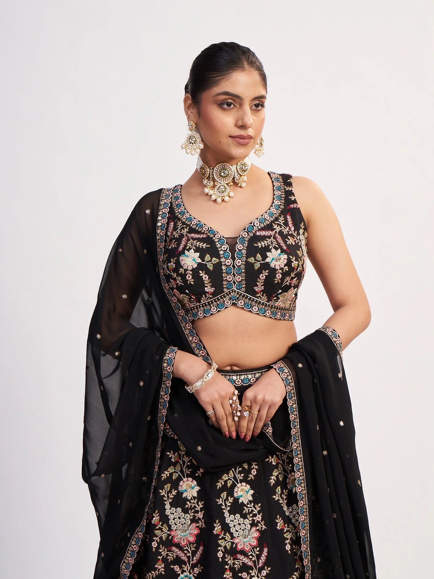 Black Georgette Lehenga with Thread & Sequin Embroidery