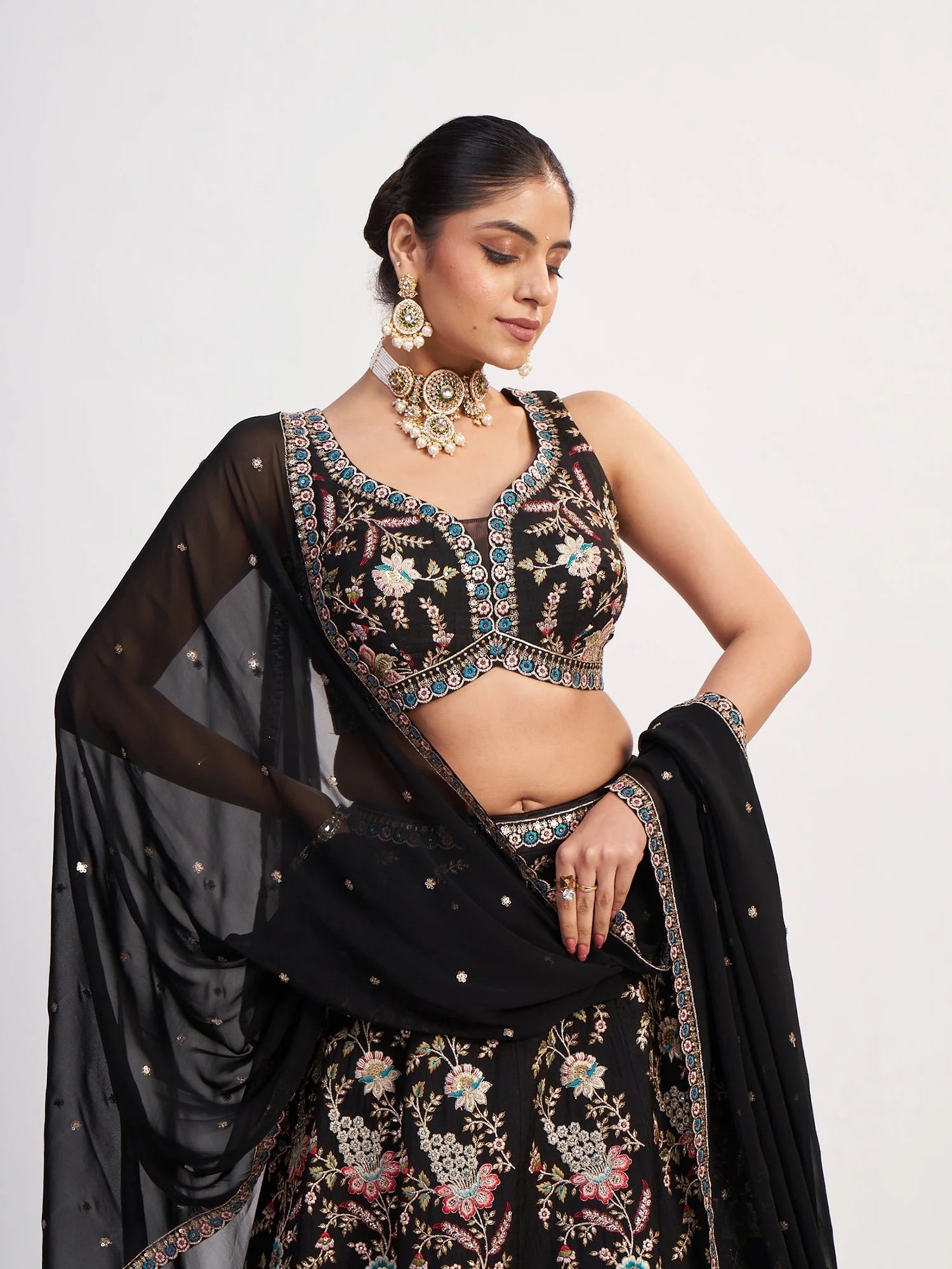 Black Georgette Lehenga with Thread & Sequin Embroidery