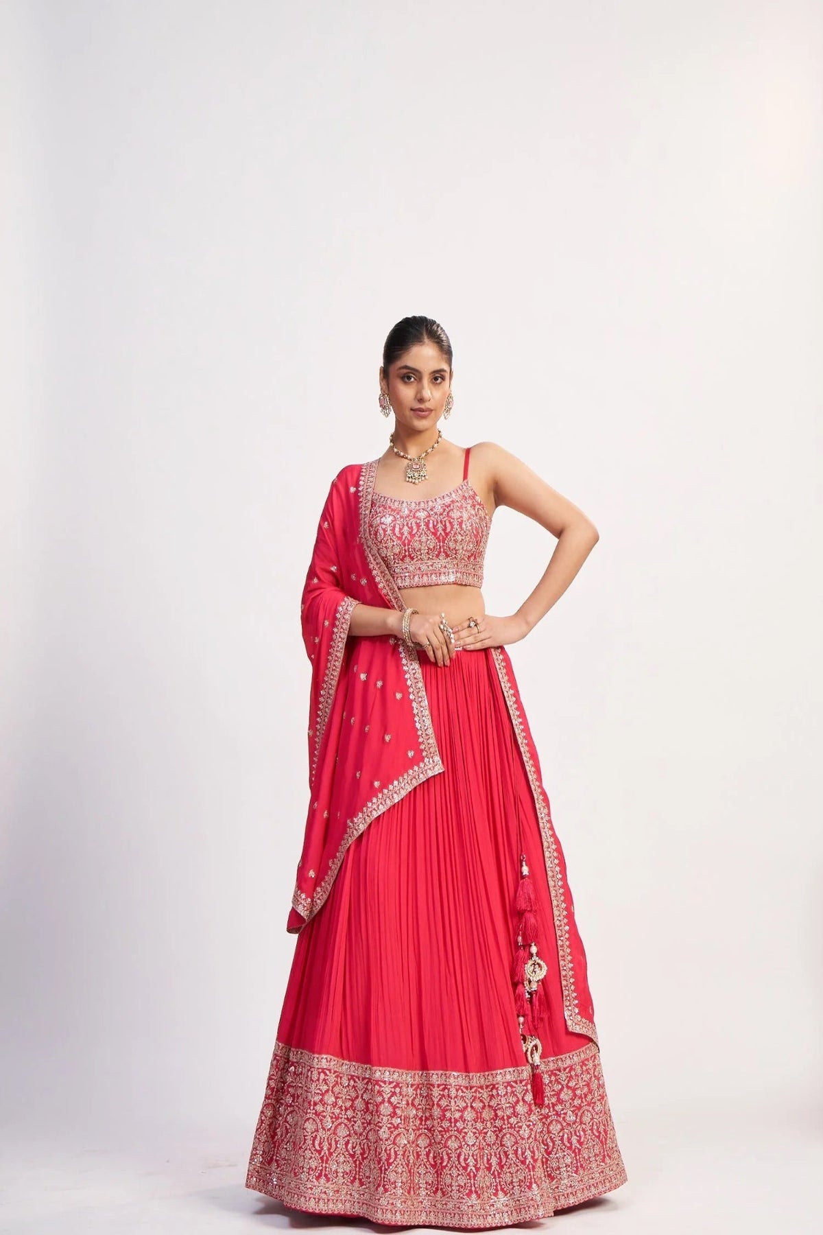 Rose Pink Chinon Lehenga