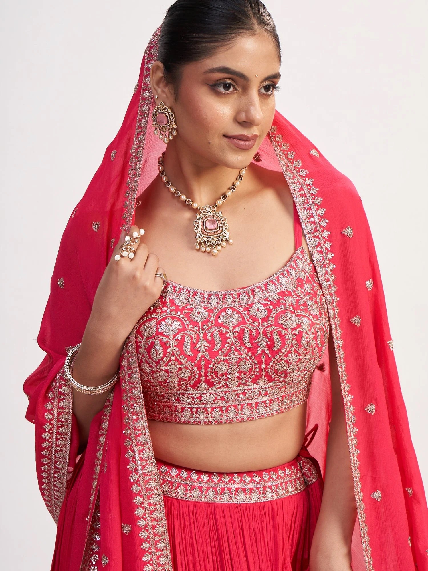 Rose Pink Chinon Lehenga