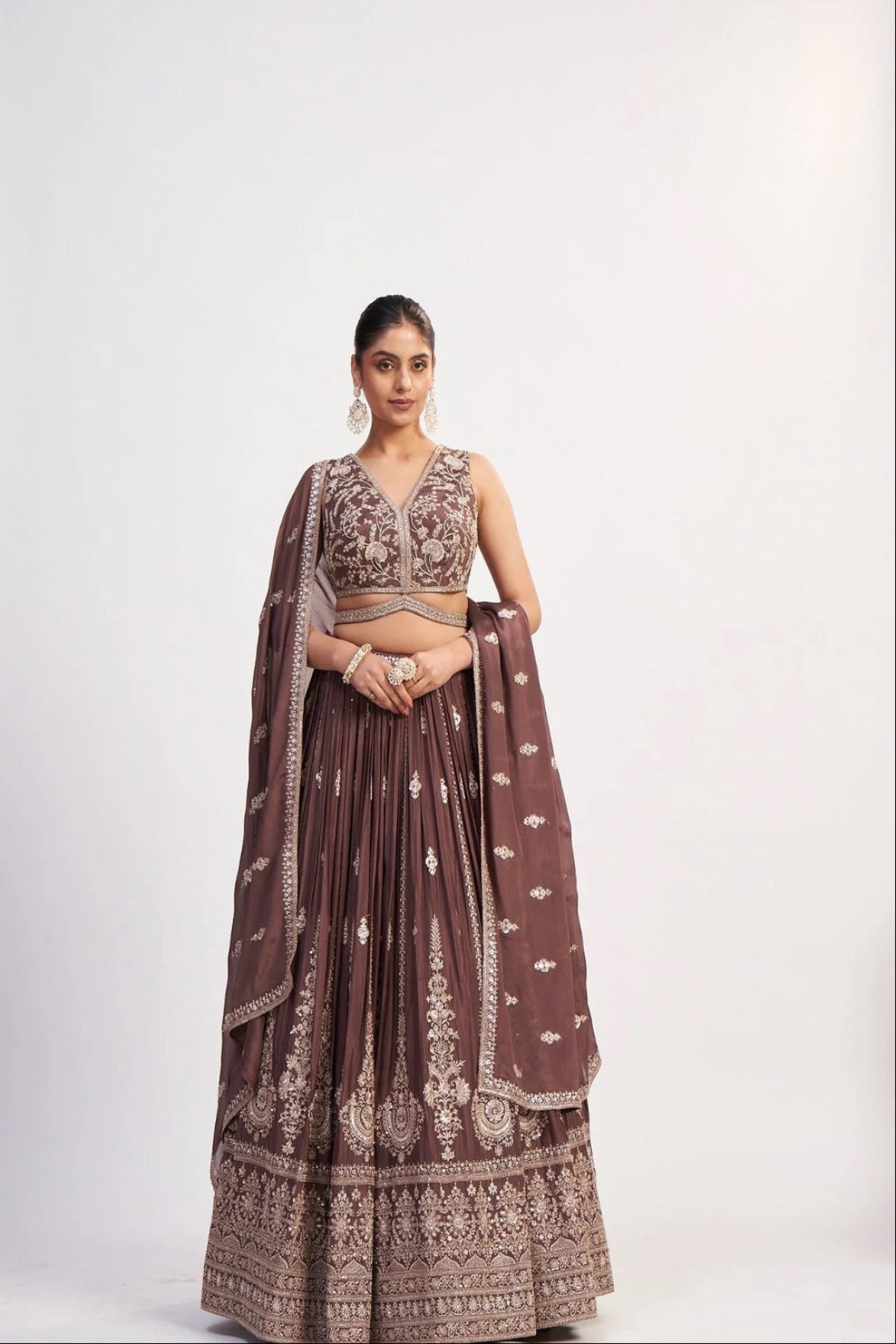 Mocha Brown Embroidered Lehenga