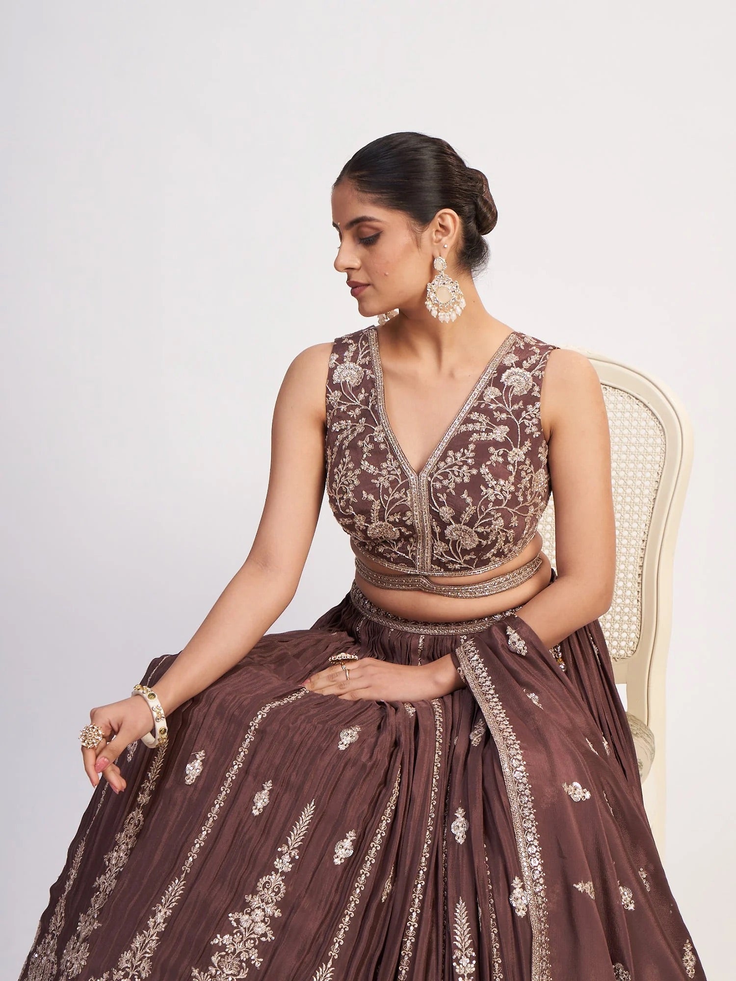 Mocha Brown Embroidered Lehenga