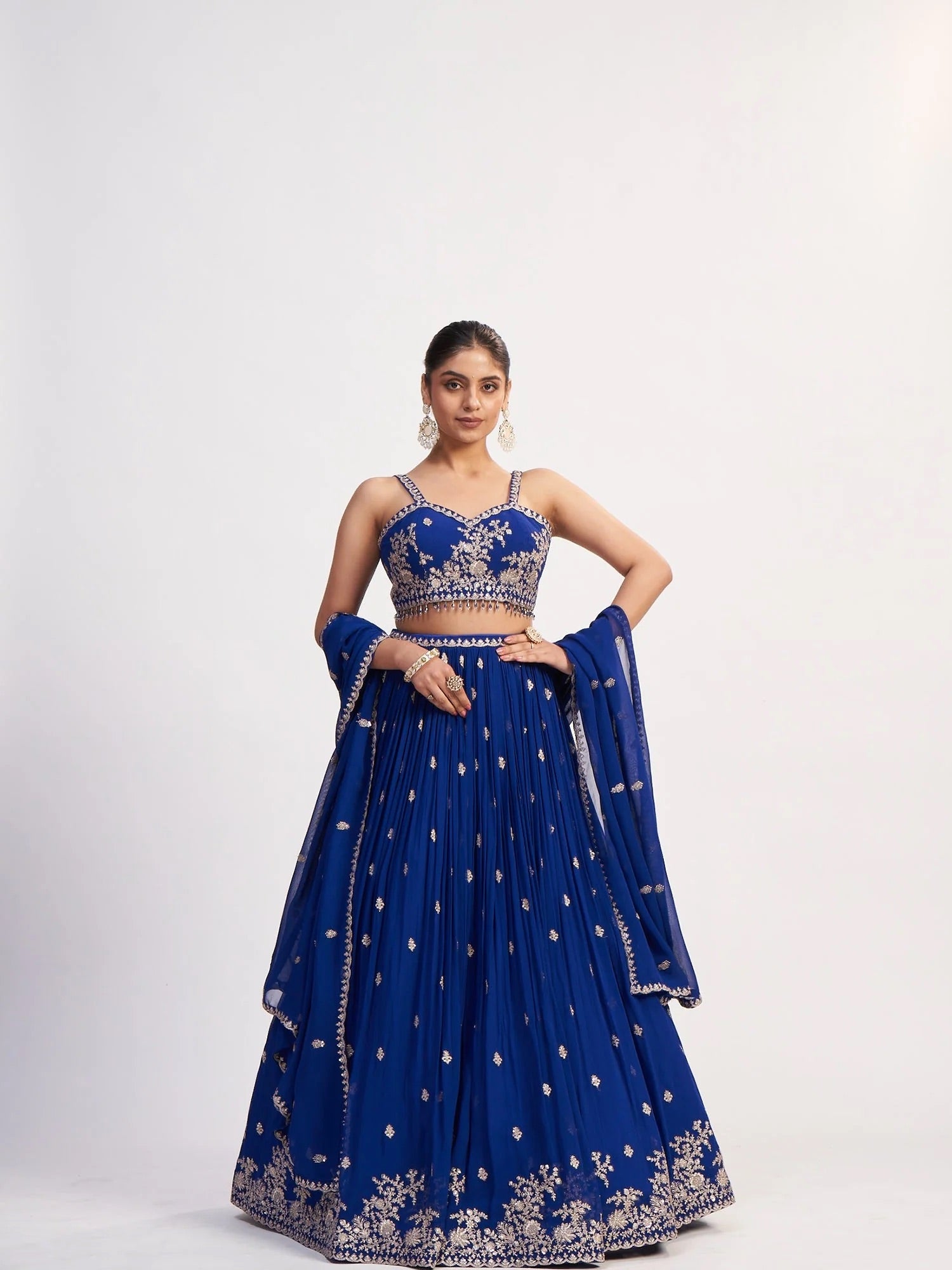 Royal Blue Sequin Thread Lehenga