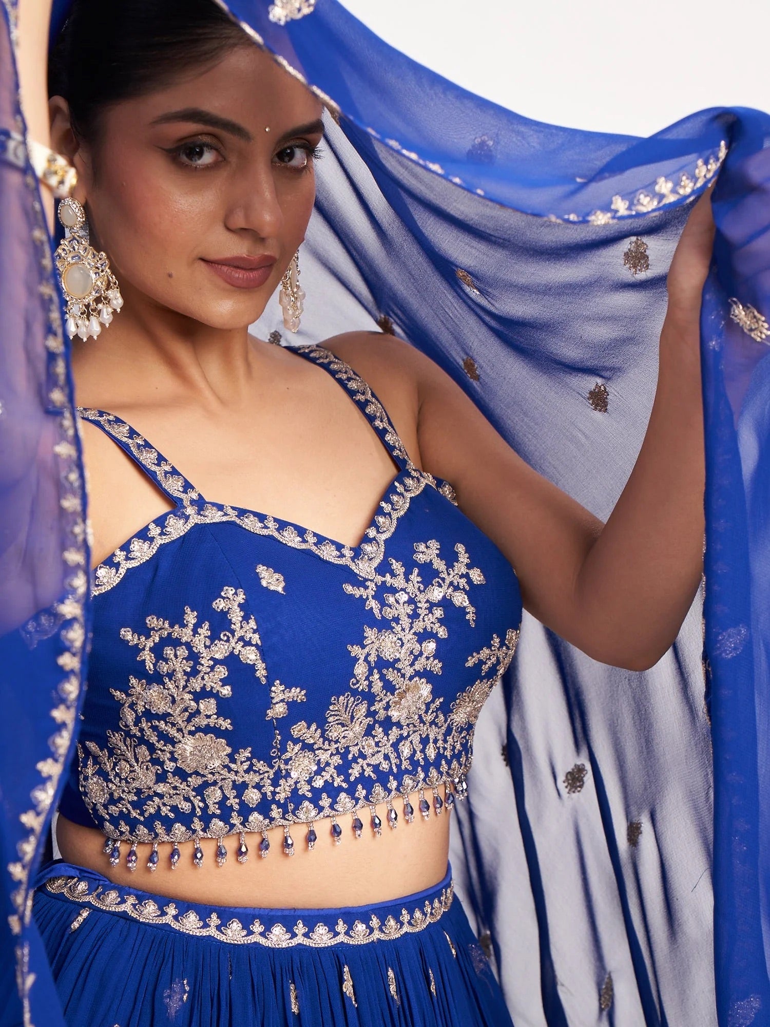 Royal Blue Sequin Thread Lehenga