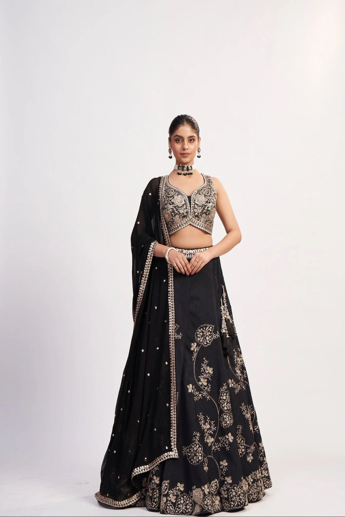 Black Thread & Sequin Embroidered Lehenga Set