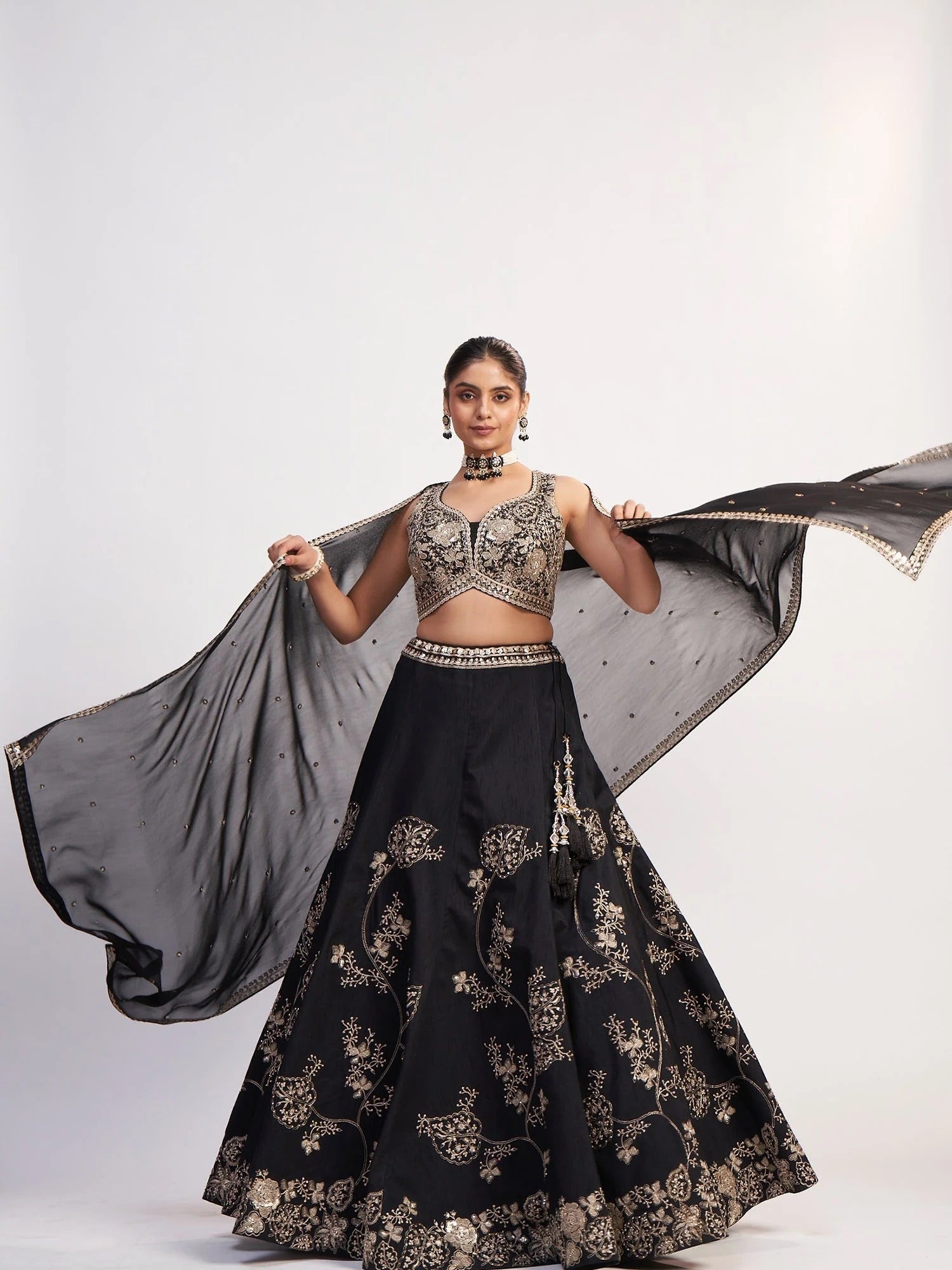 Black Thread & Sequin Embroidered Lehenga Set