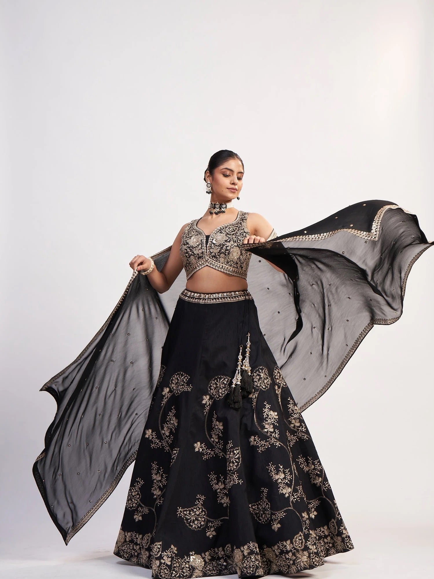 Black Thread & Sequin Embroidered Lehenga Set