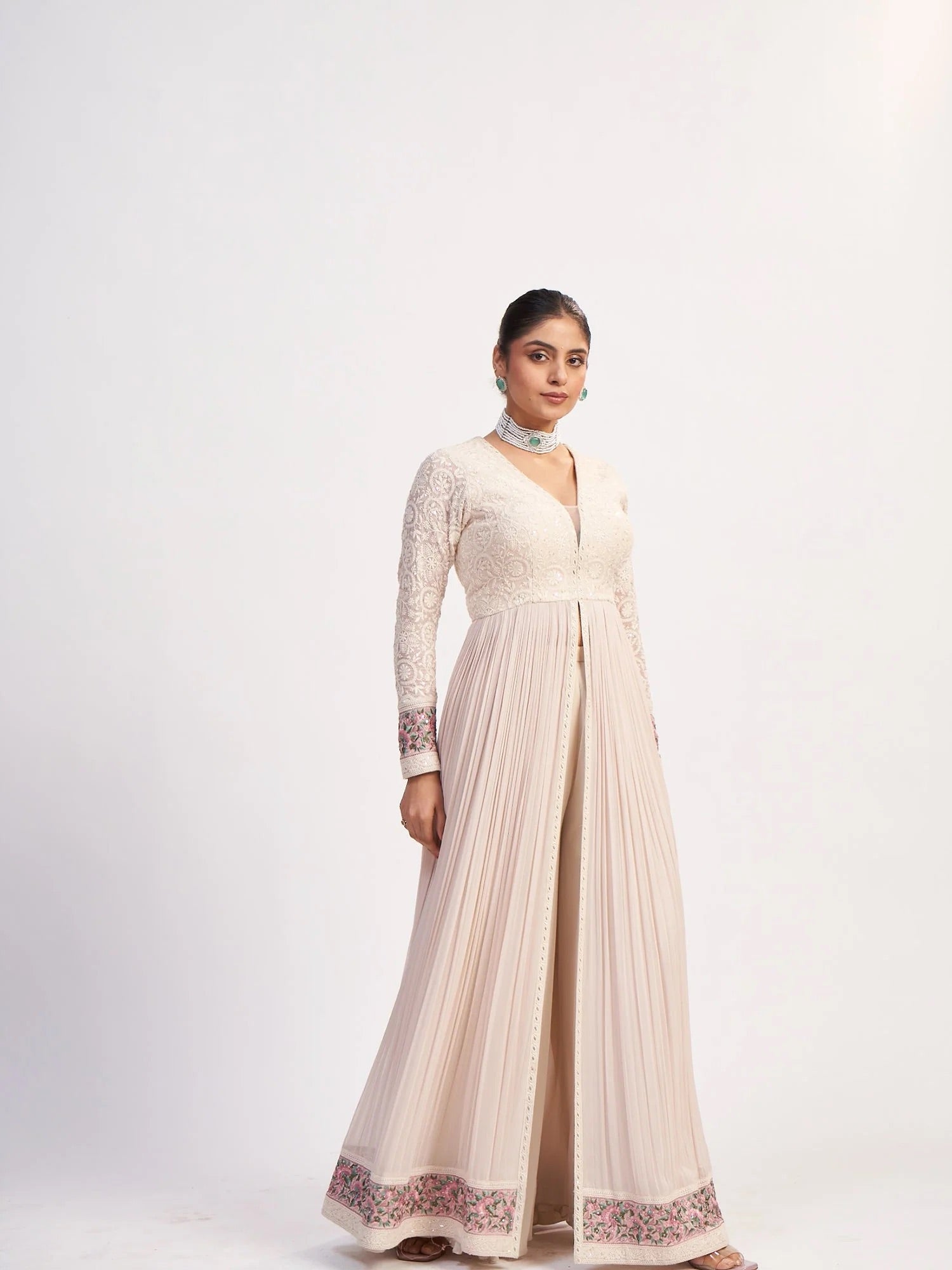 Ivory Georgette Threadwork Anarkali