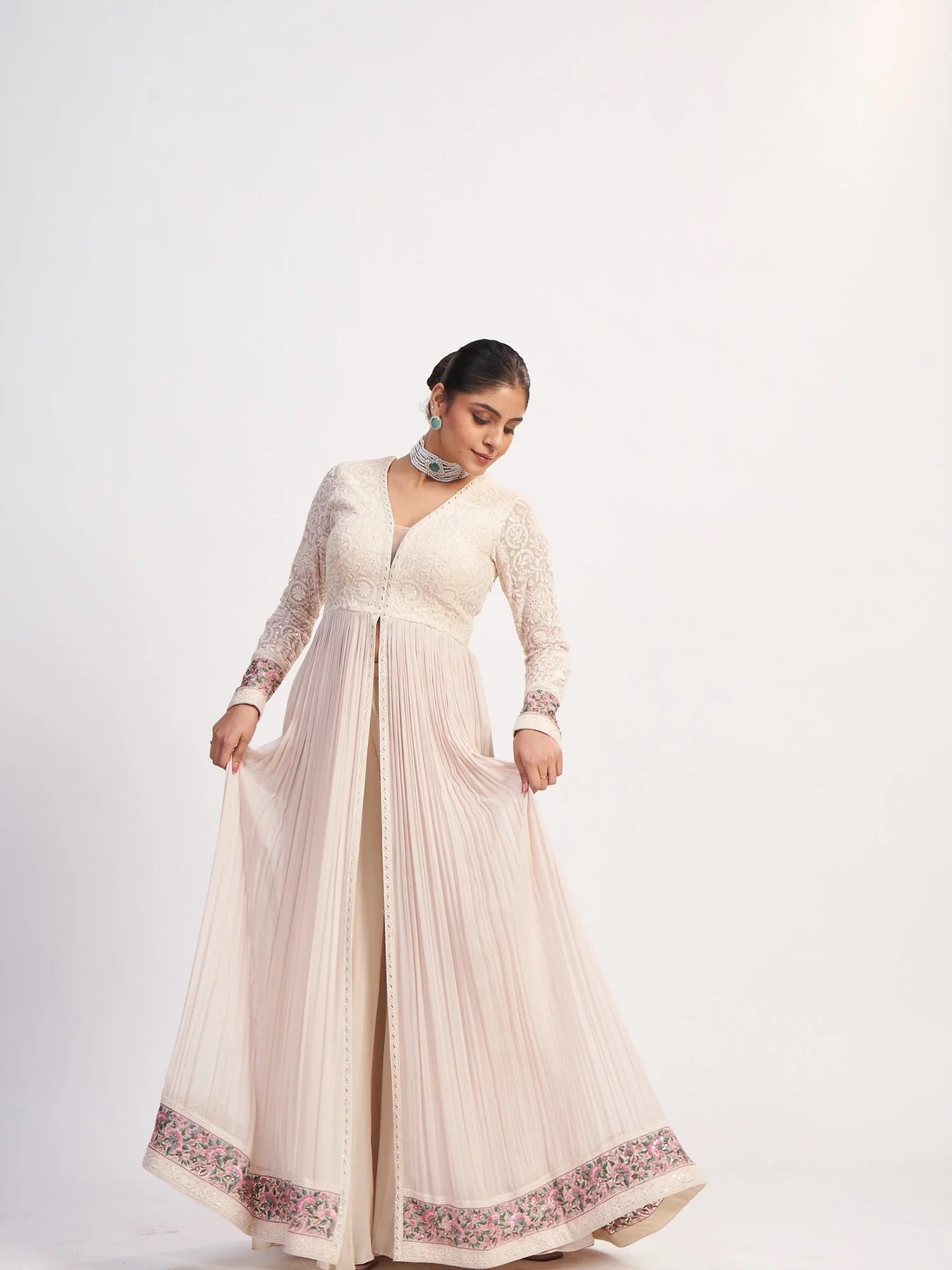 Ivory Georgette Threadwork Anarkali
