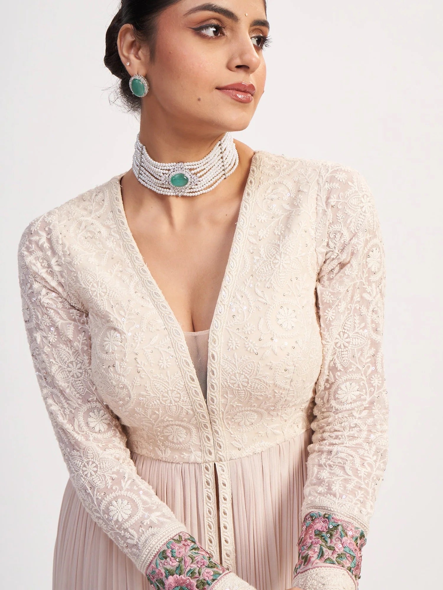 Ivory Georgette Threadwork Anarkali