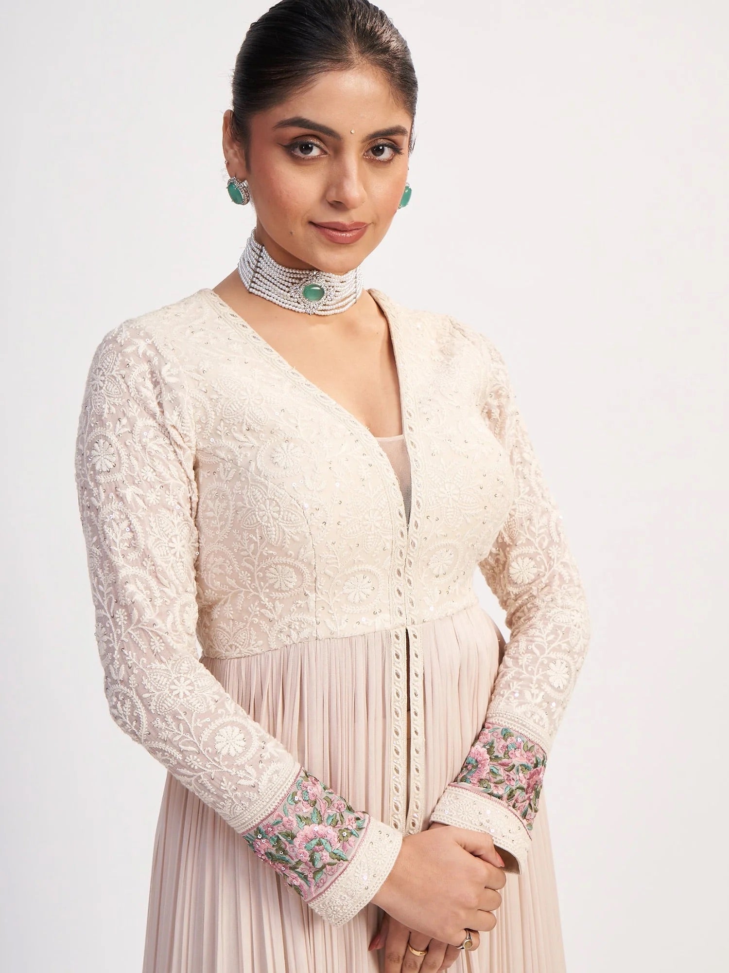 Ivory Georgette Threadwork Anarkali