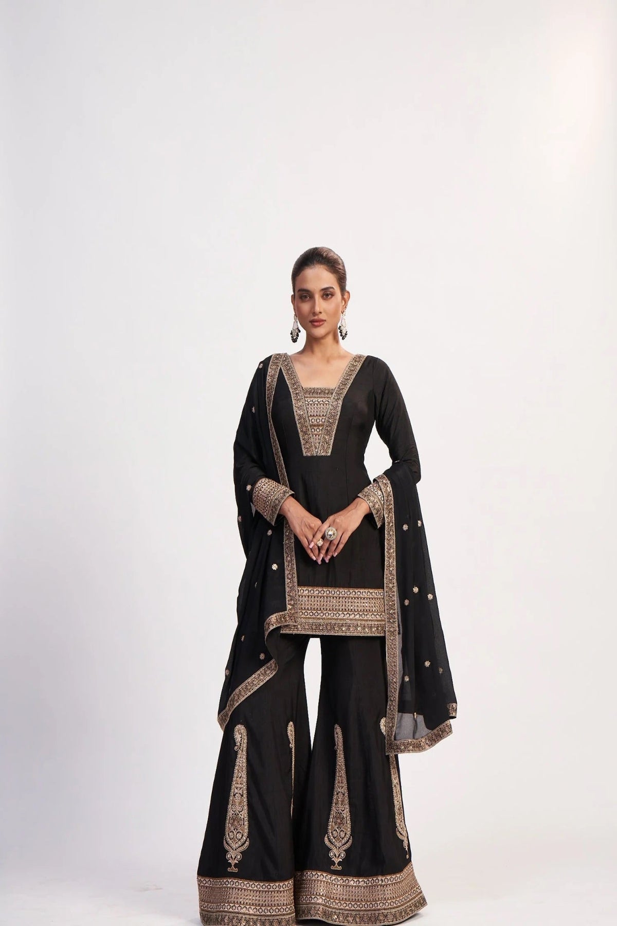 Noir Gold Embellished Sharara Suit
