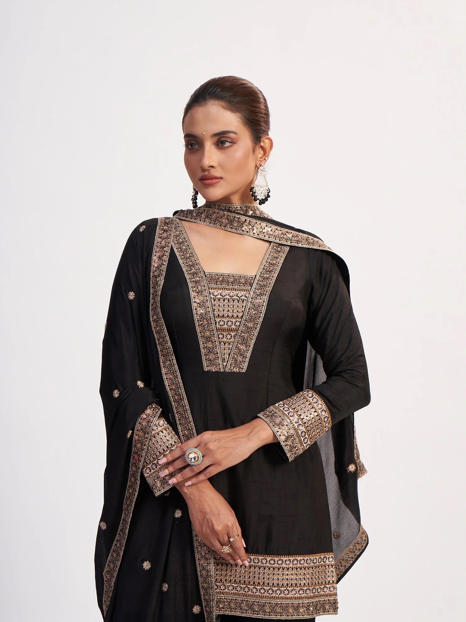 Noir Gold Embellished Sharara Suit