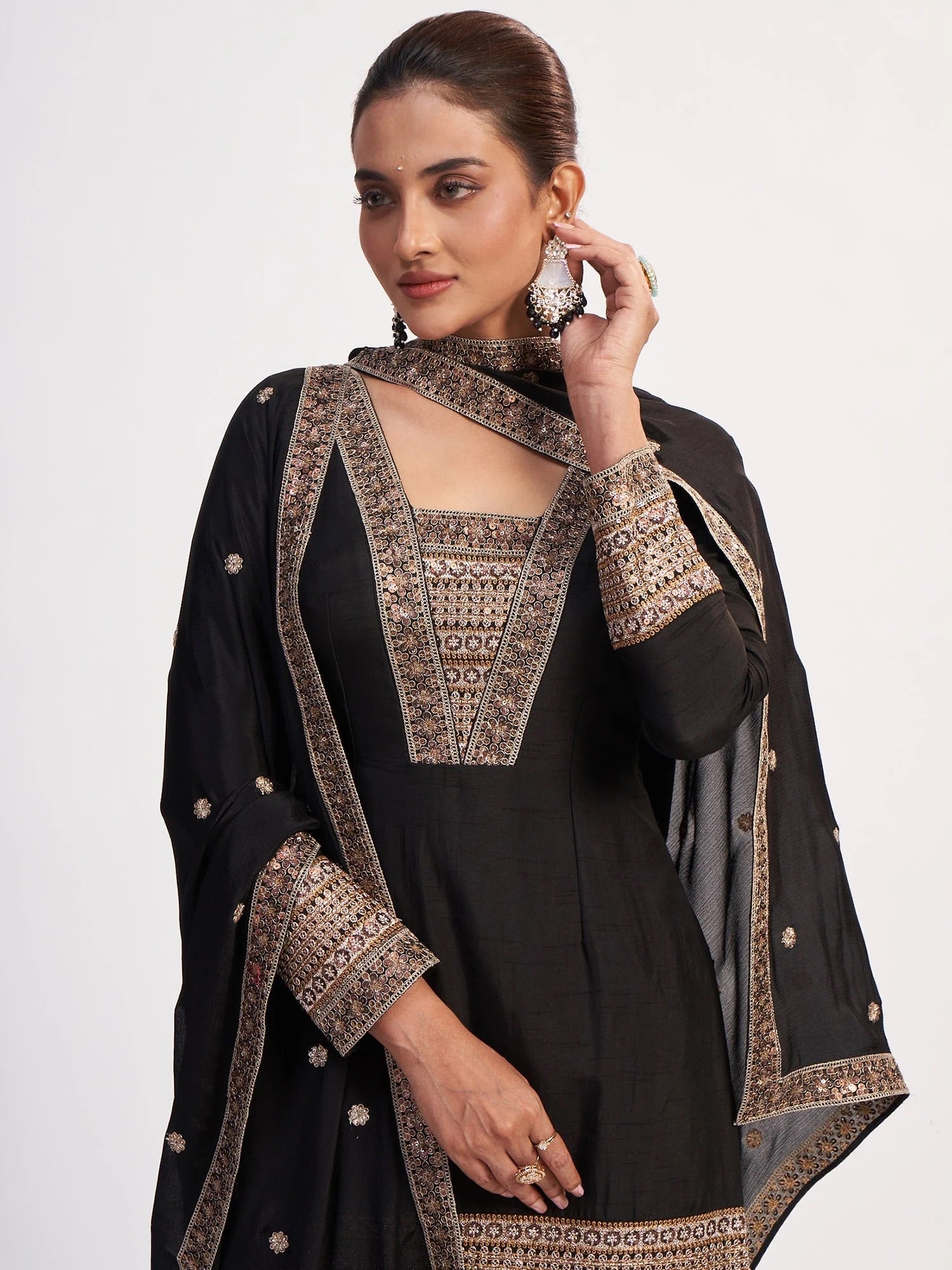 Noir Gold Embellished Sharara Suit