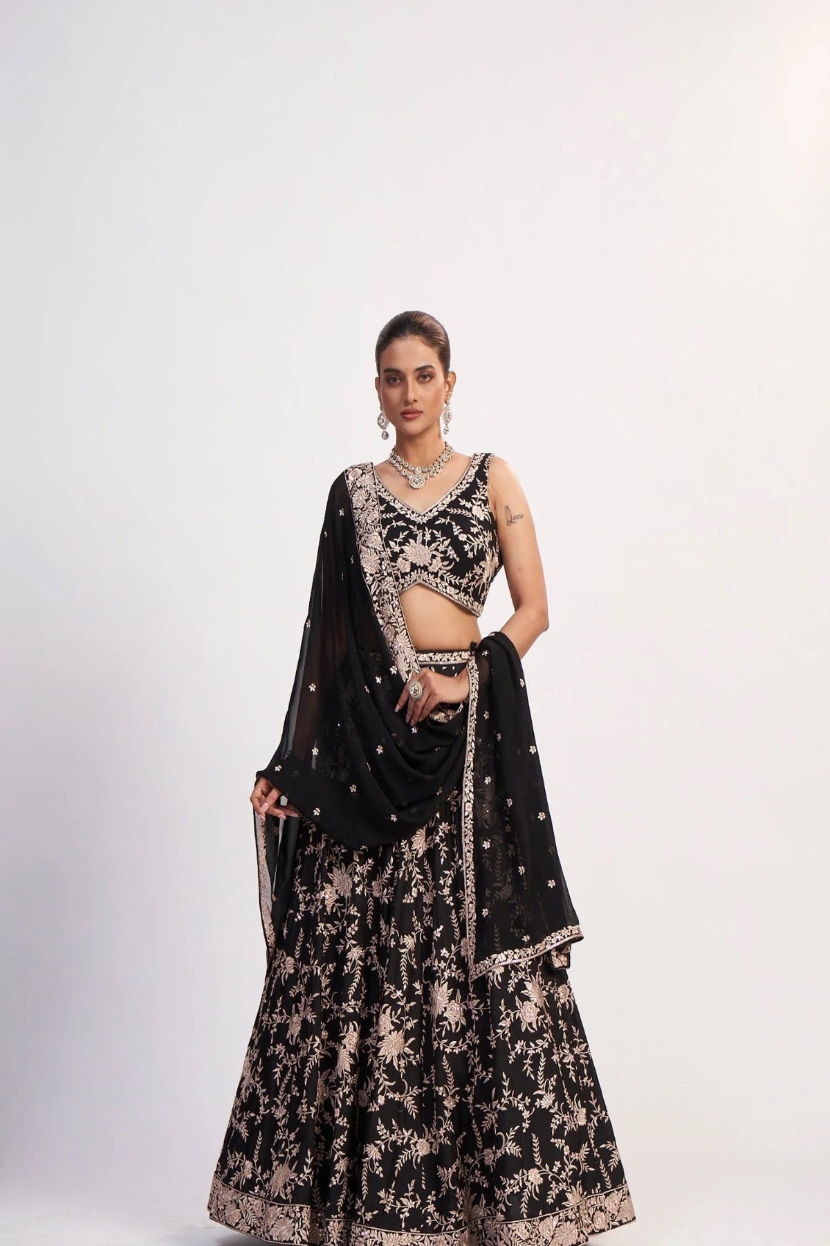 Black Thread Embroidered Lehenga