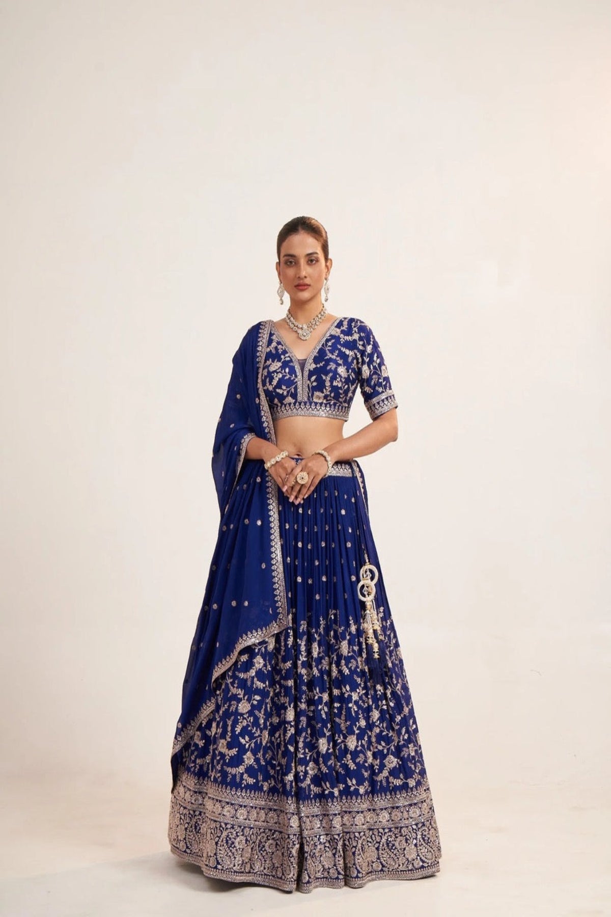 Royal Blue Thread Embroidered Lehenga