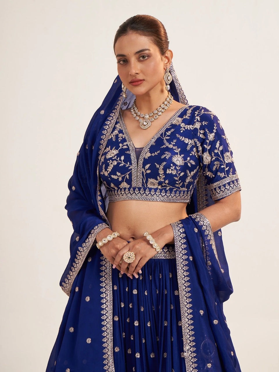 Royal Blue Thread Embroidered Lehenga