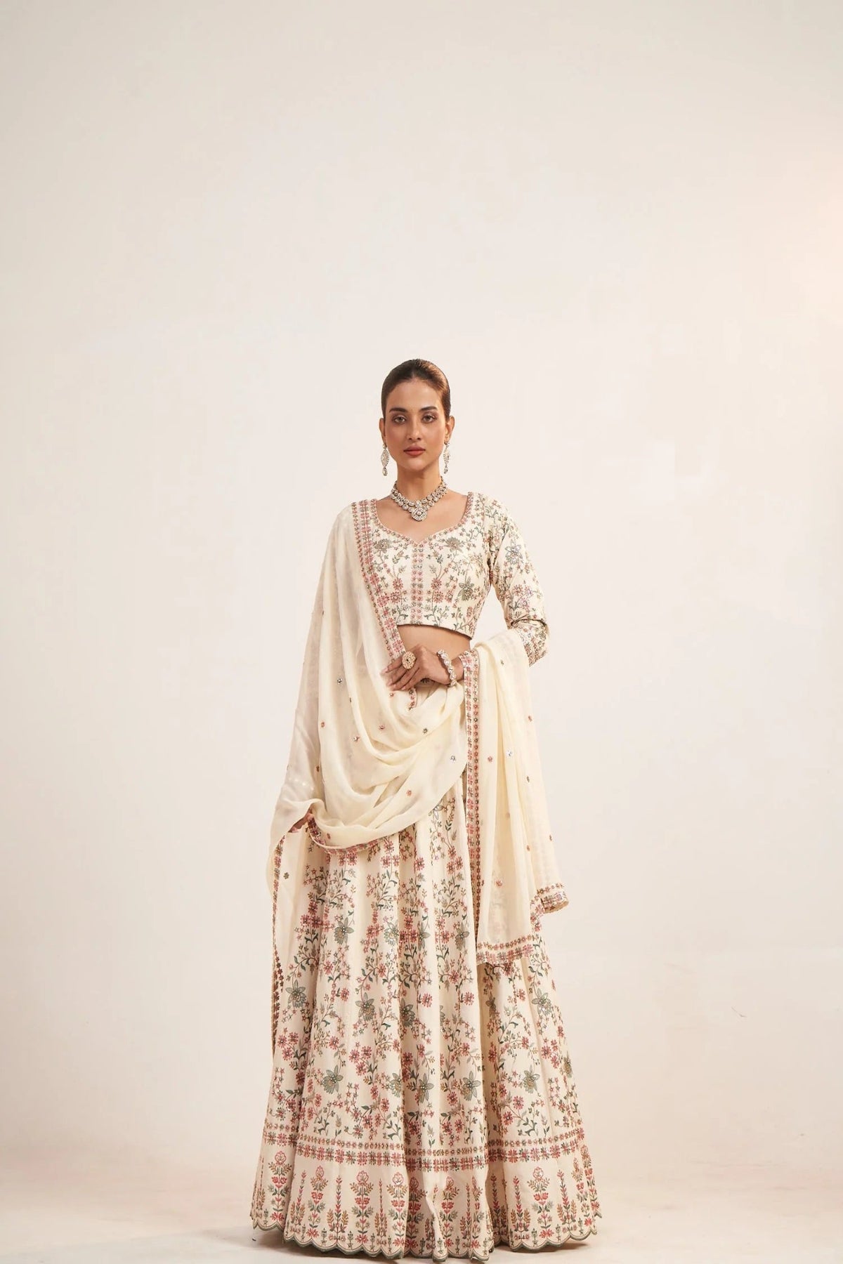 Ivory Threadwork Embroidered Lehenga