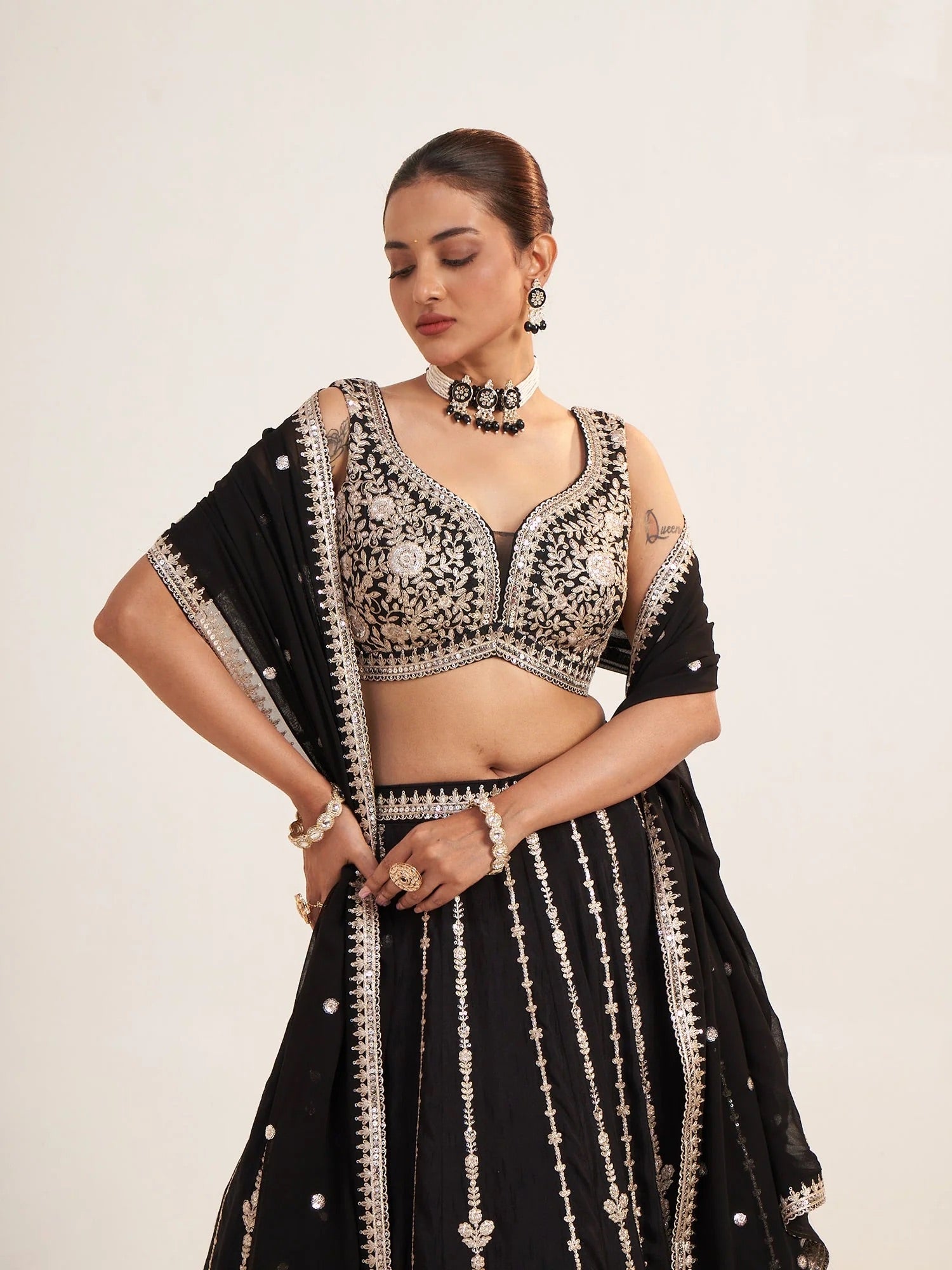 Black Mirror Embroidered Lehenga