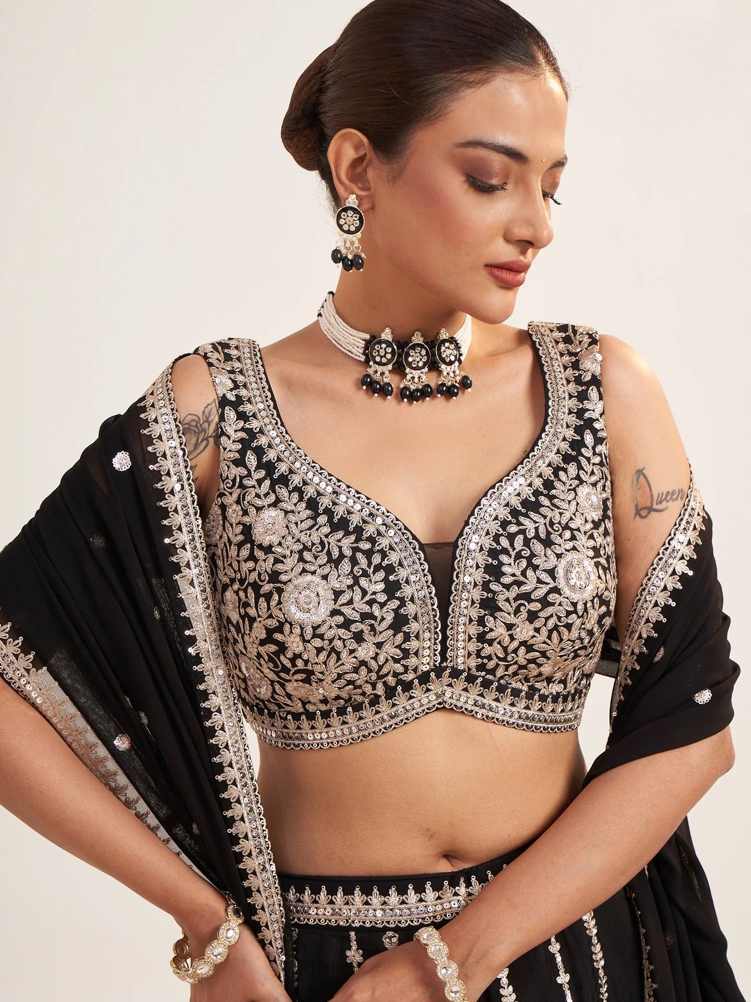 Black Mirror Embroidered Lehenga