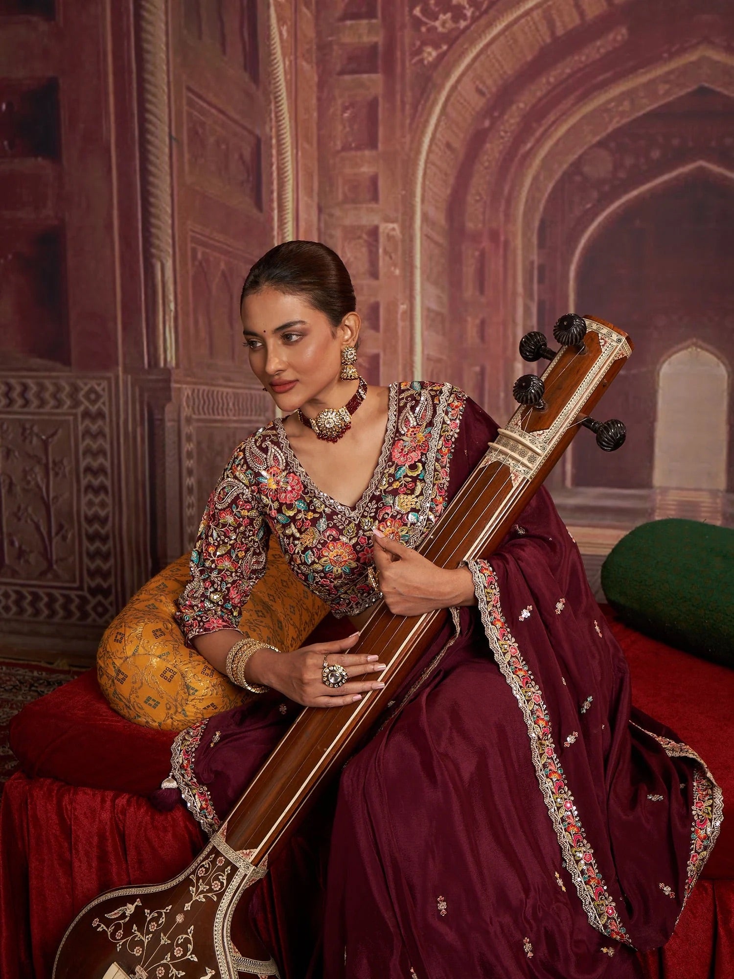 Maroon Embroidered Saree