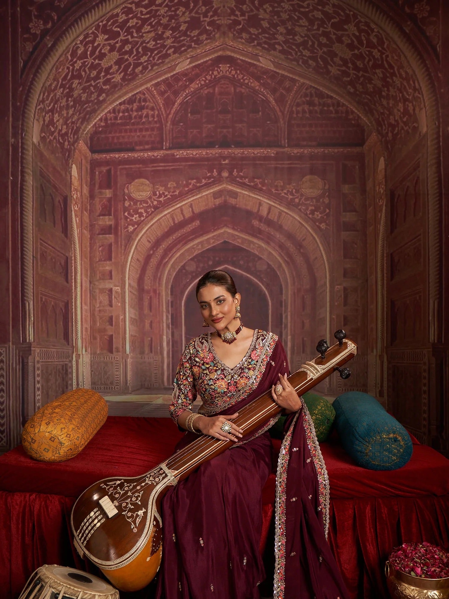 Maroon Embroidered Saree