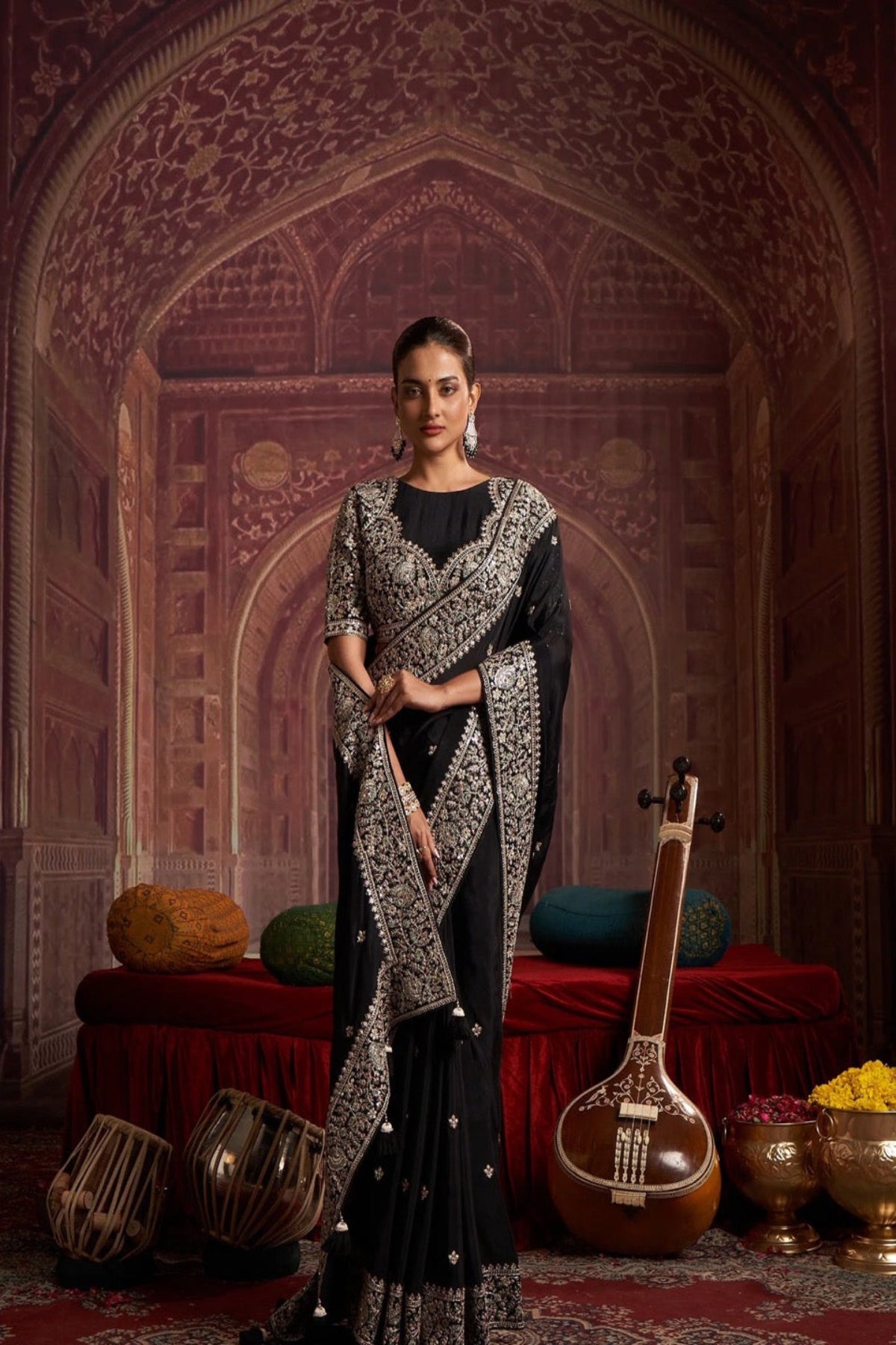 Black Zari Embroidered Saree