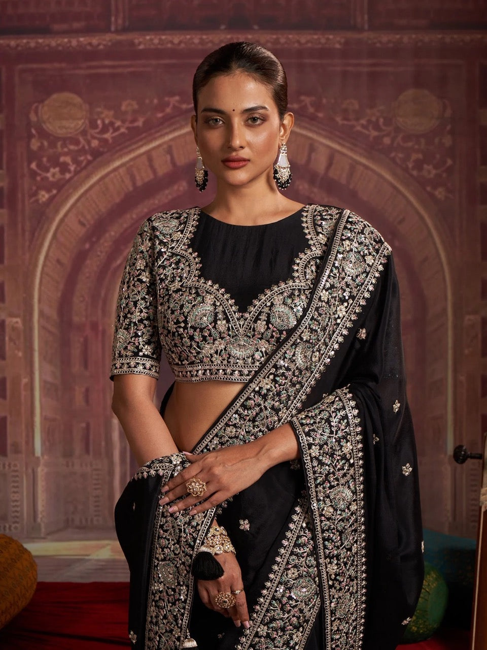 Black Zari Embroidered Saree