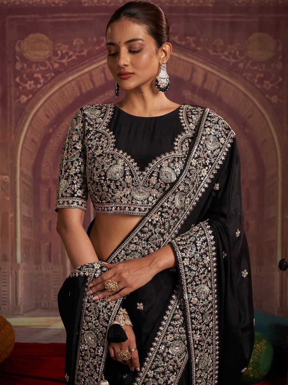 Black Zari Embroidered Saree