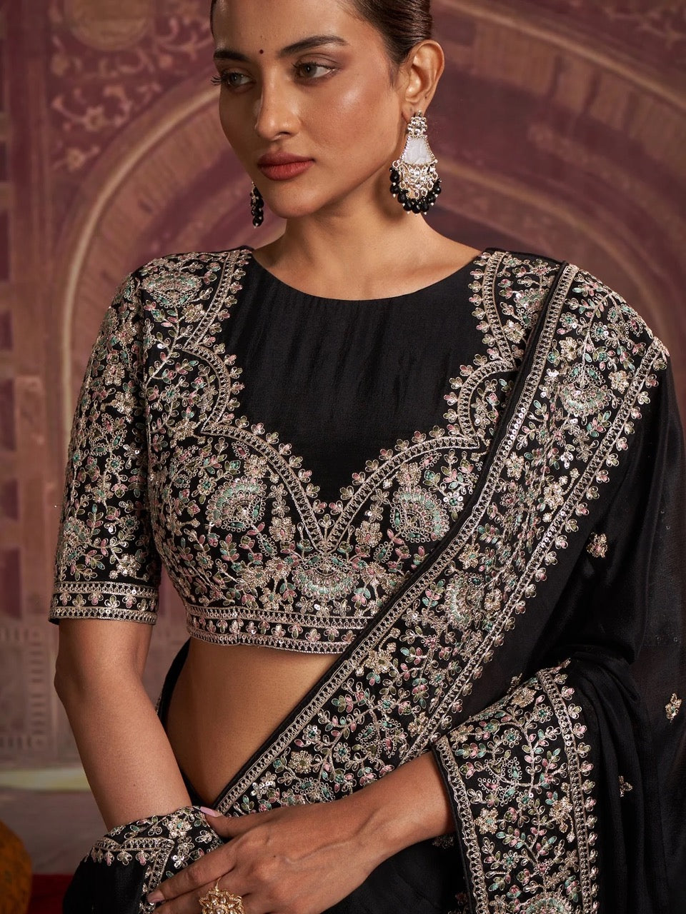 Black Zari Embroidered Saree