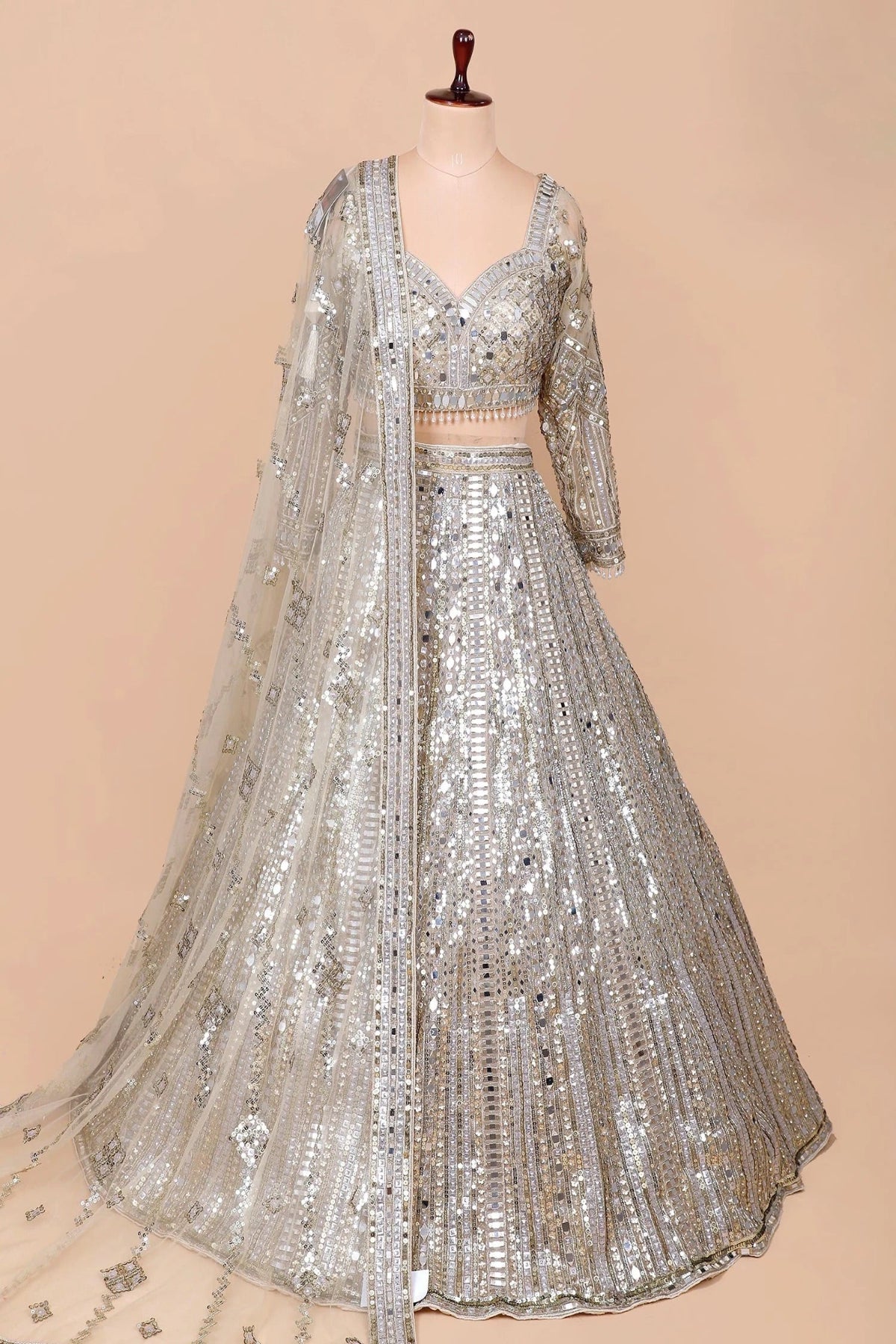 Silver Mirror Work Lehenga Set