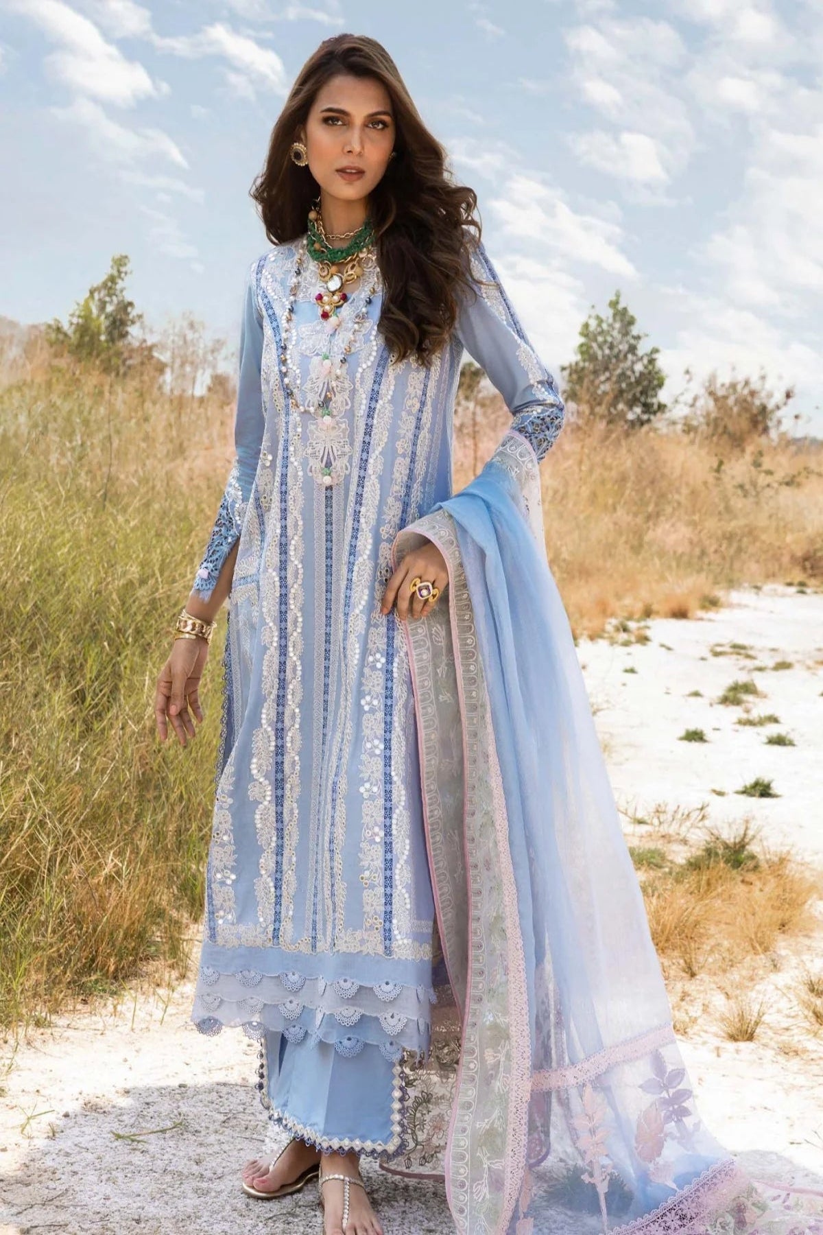 Powder Blue Embroidered Suit - Dorie
