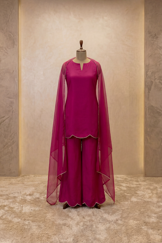Magenta Silk Kurta Palazzo Set