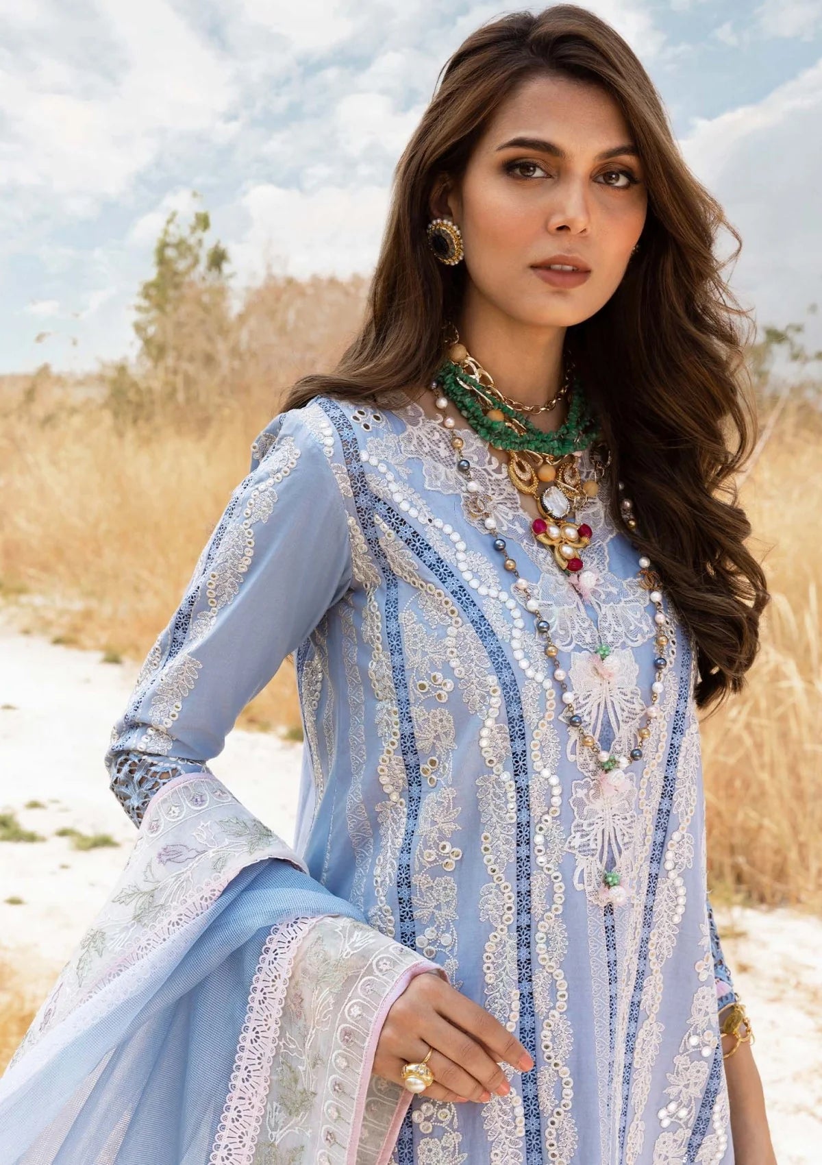 Powder Blue Embroidered Suit - Dorie