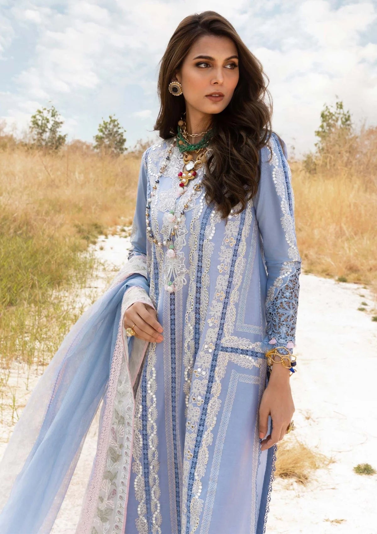 Powder Blue Embroidered Suit - Dorie