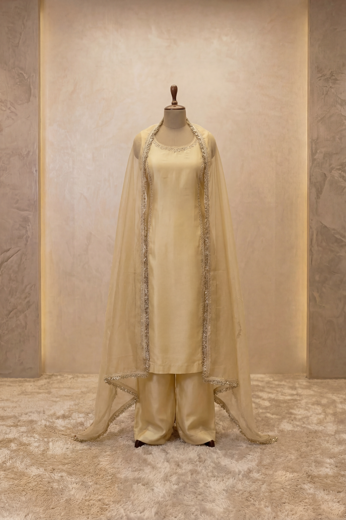 Golden Ivory Cape Kurta Palazzo Set