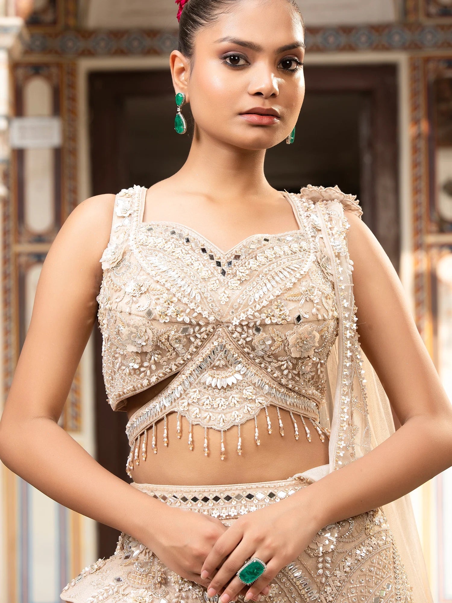 Champagne Ruffle Lehenga Set