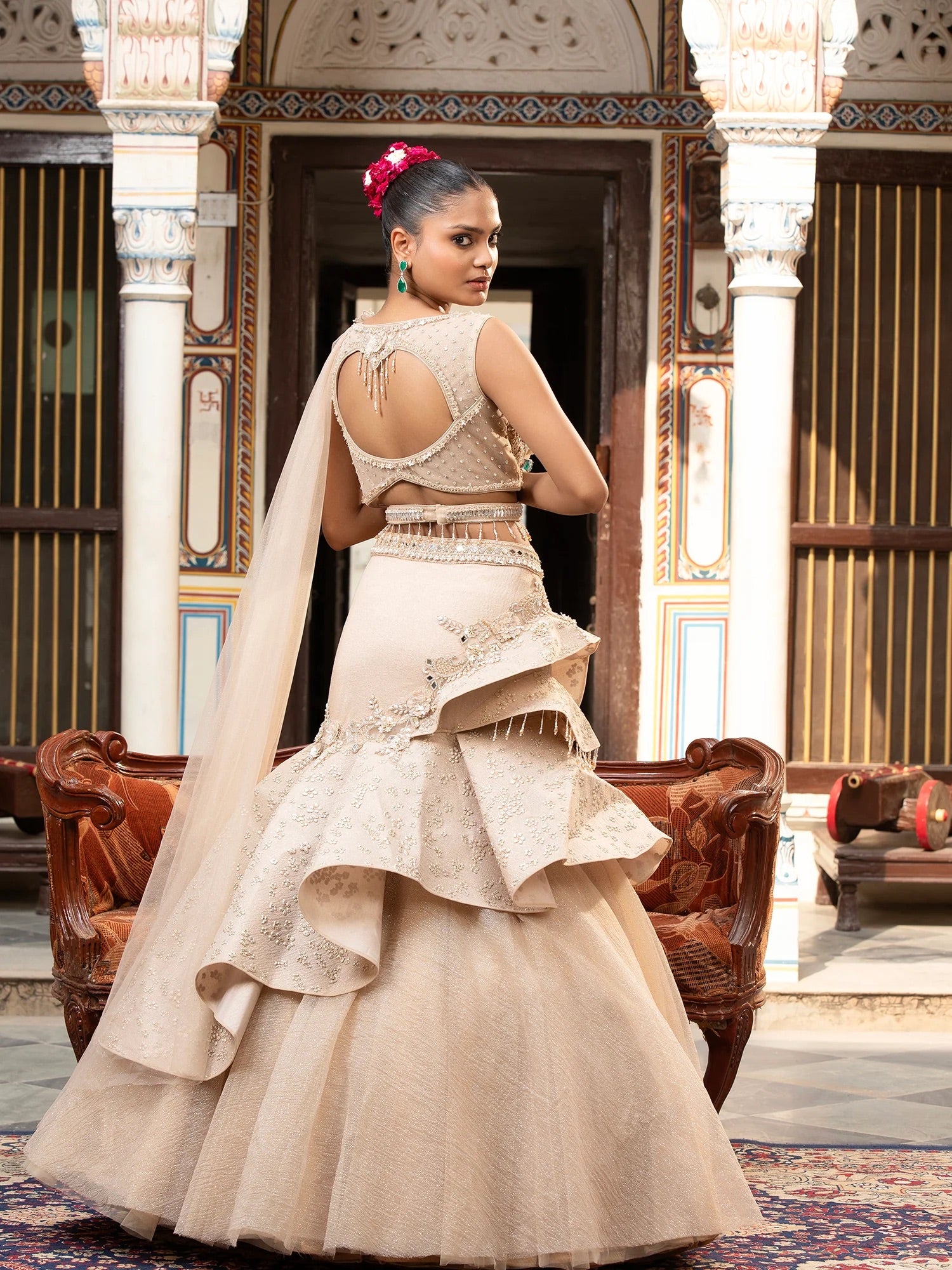 Champagne Ruffle Lehenga Set