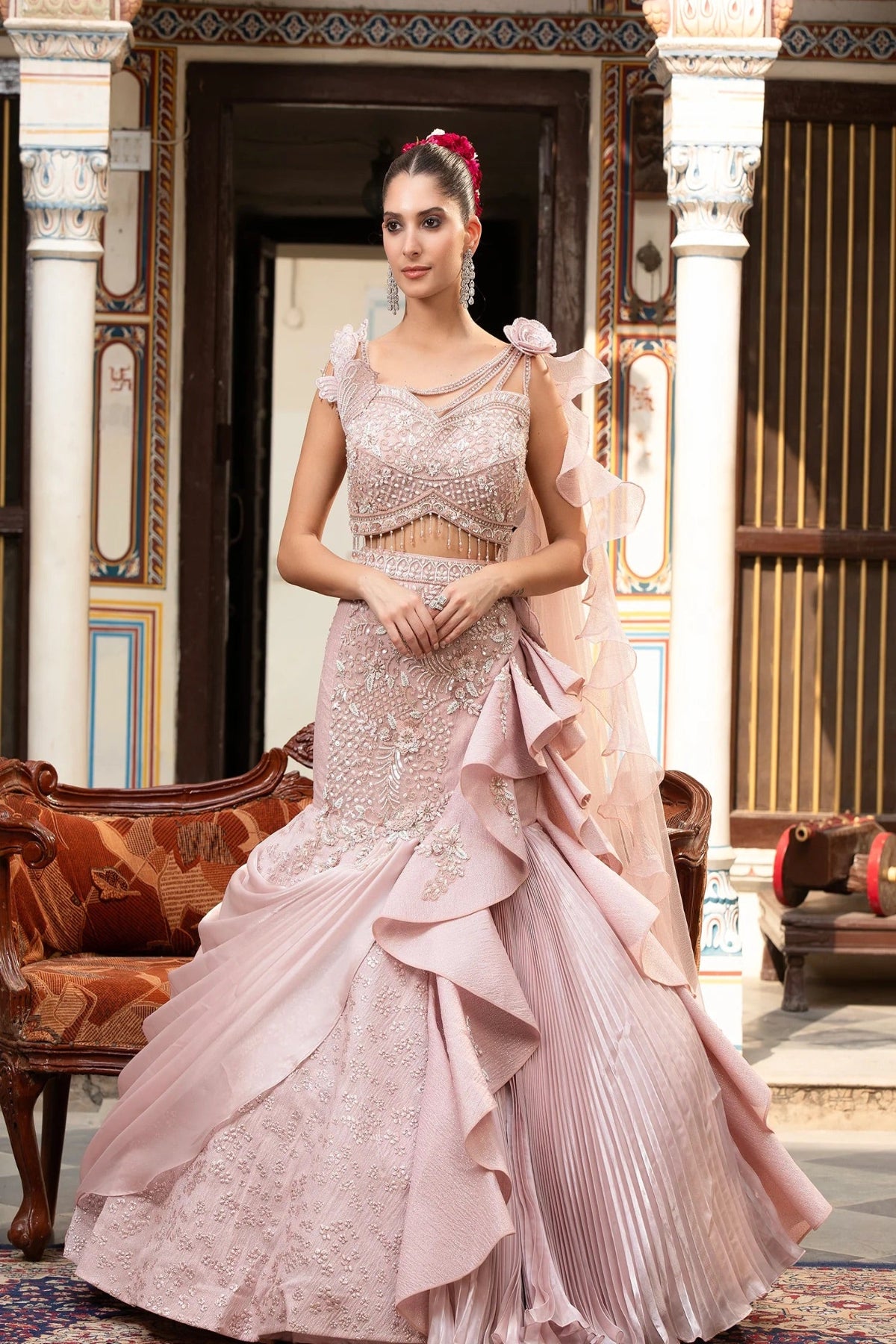 Blush Rose Ruffle Lehenga Set
