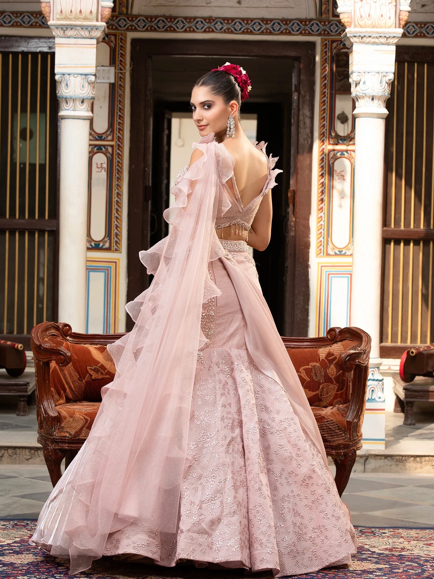 Blush Rose Ruffle Lehenga Set