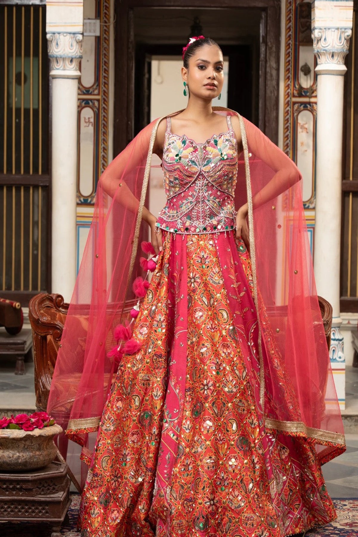 Multi-Color Silk Lehenga With Sequins