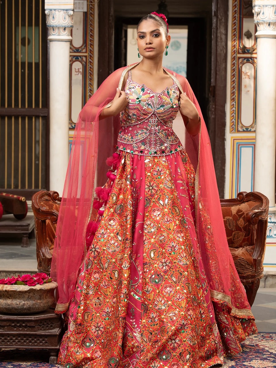 Multi-Color Silk Lehenga With Sequins