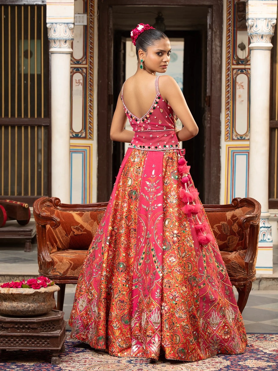 Multi-Color Silk Lehenga With Sequins