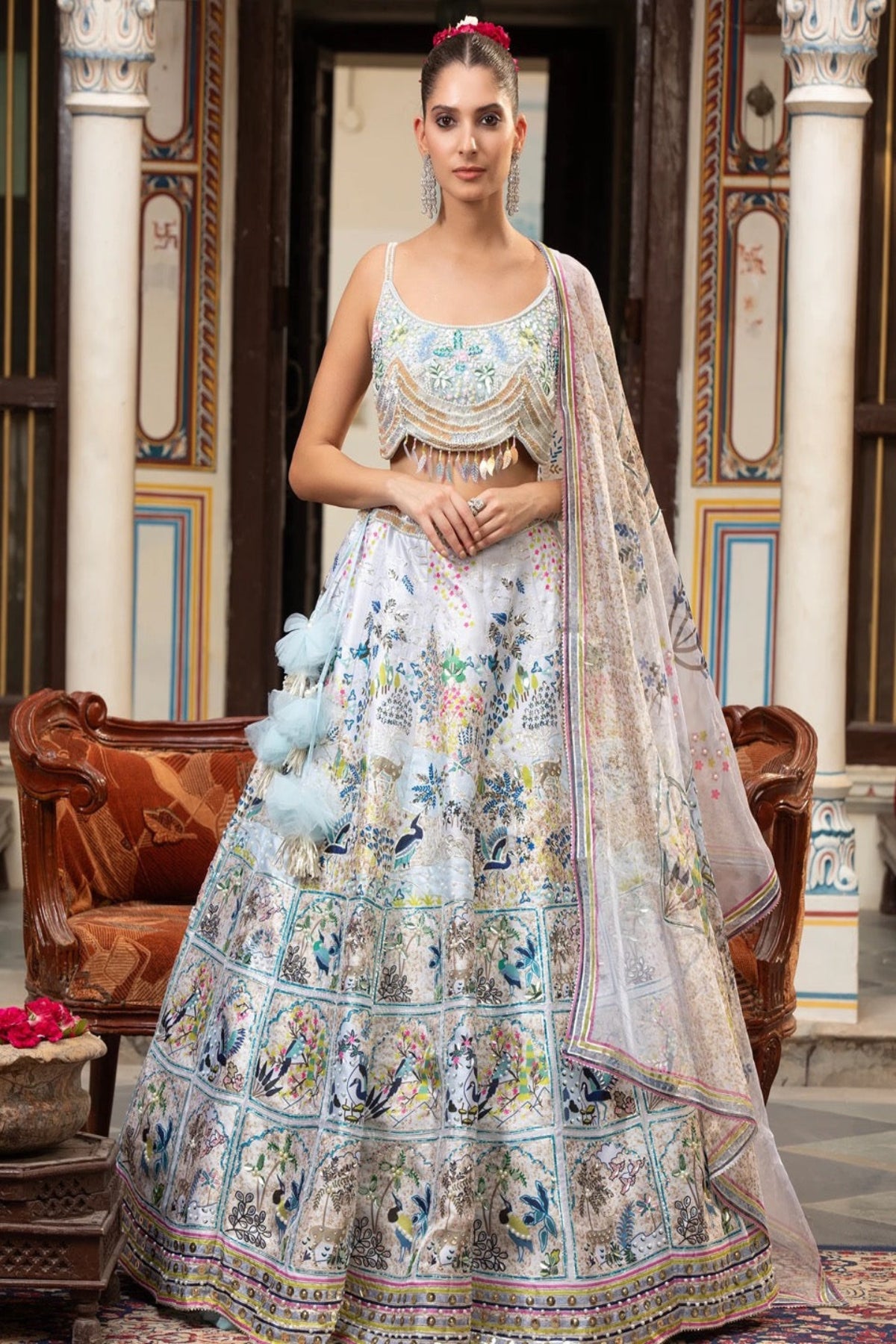 Off-White Silk Lehenga With Appliqué